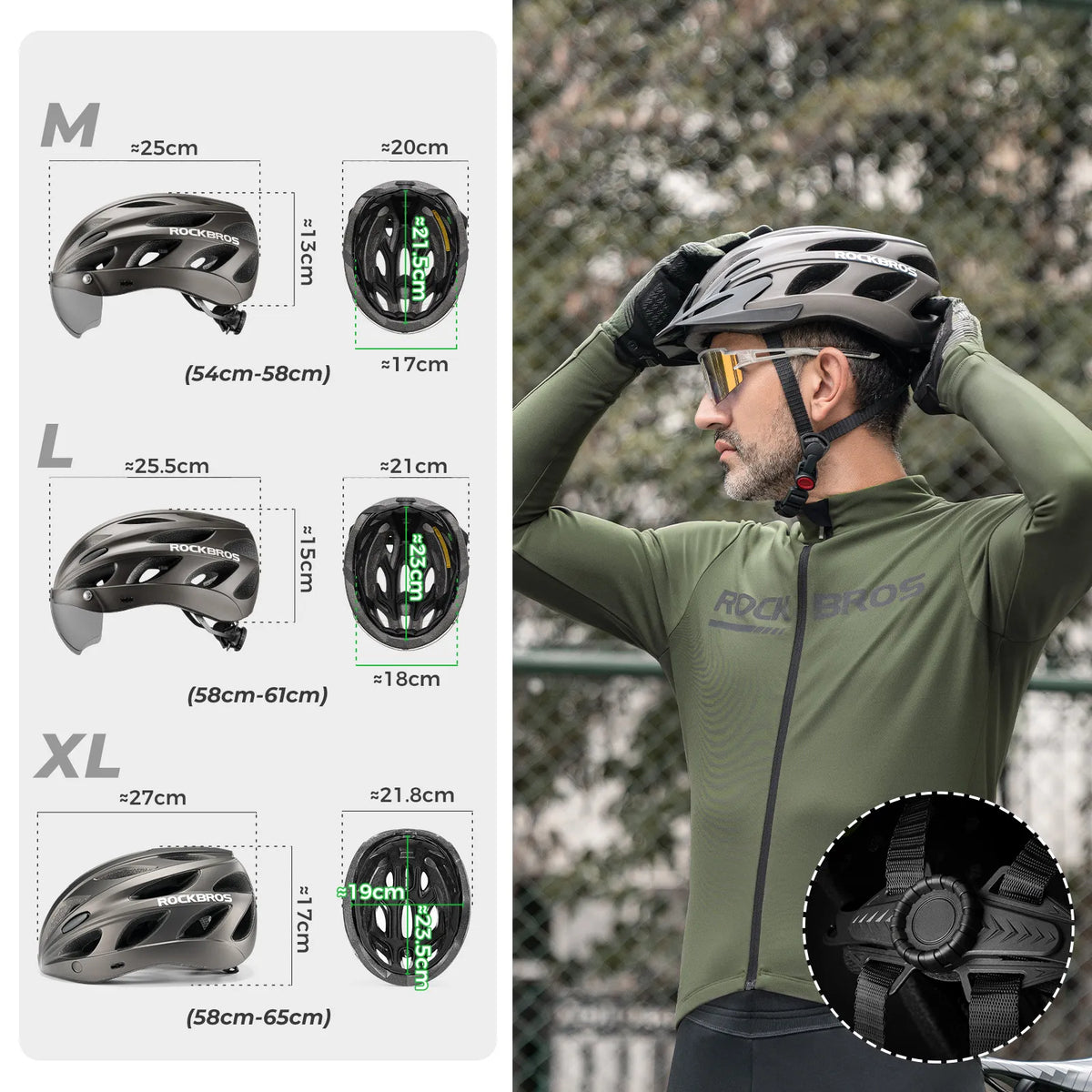 rockbros magnetic goggles cycling helmet for road and mountain biking.
#colour_white