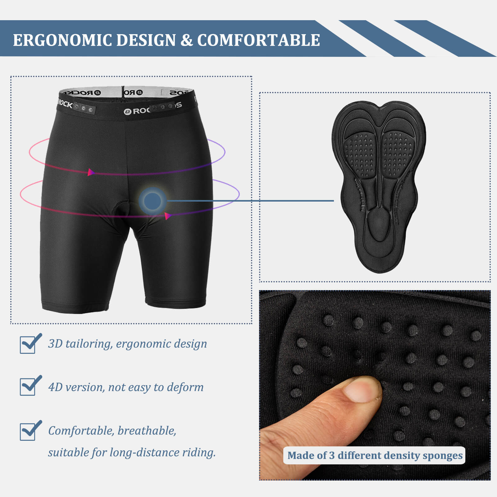 rockbros men’s compression cycling shorts with 4d padding.