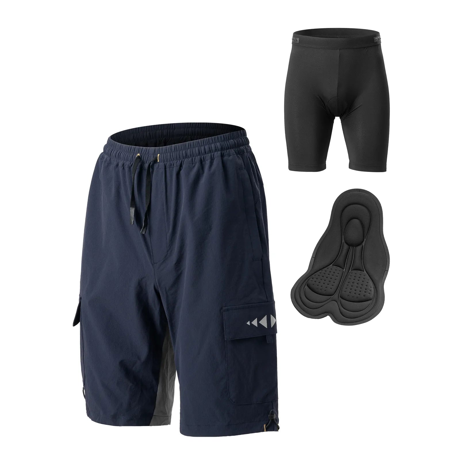 Rockbros men's MTB cycling shorts in black with removable padded liner Trail Series front view