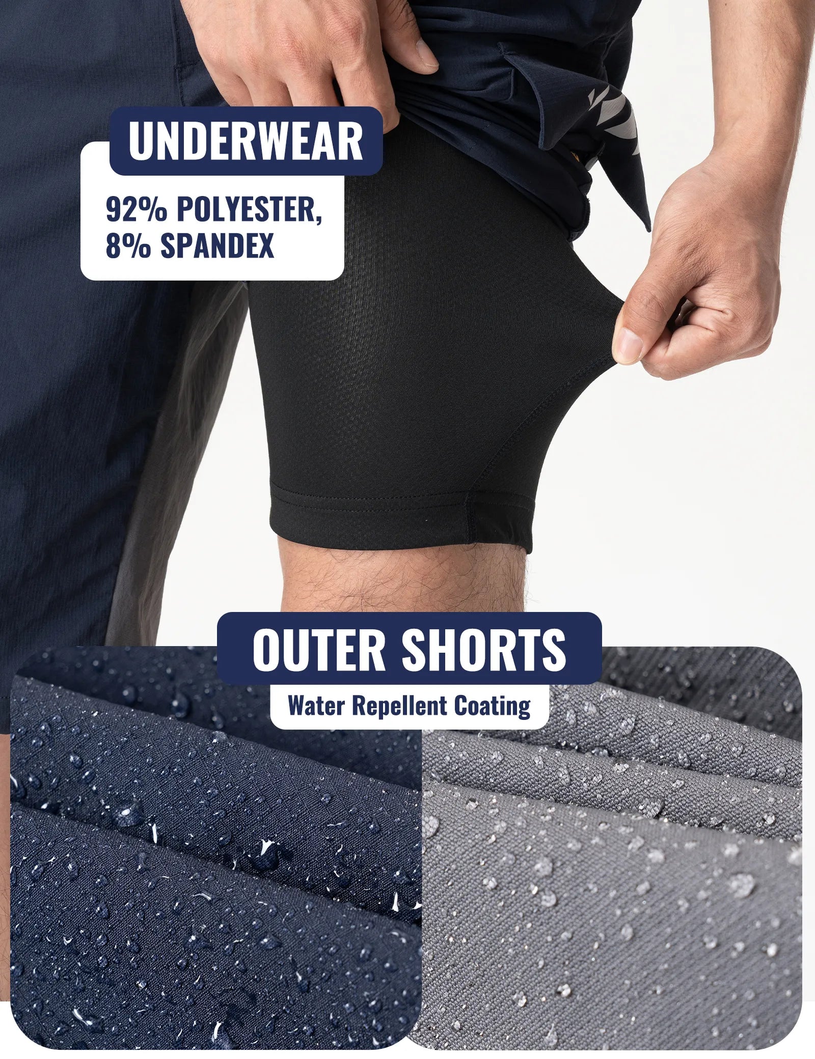 Rockbros men's MTB cycling shorts in black with removable padded liner Trail Series front view