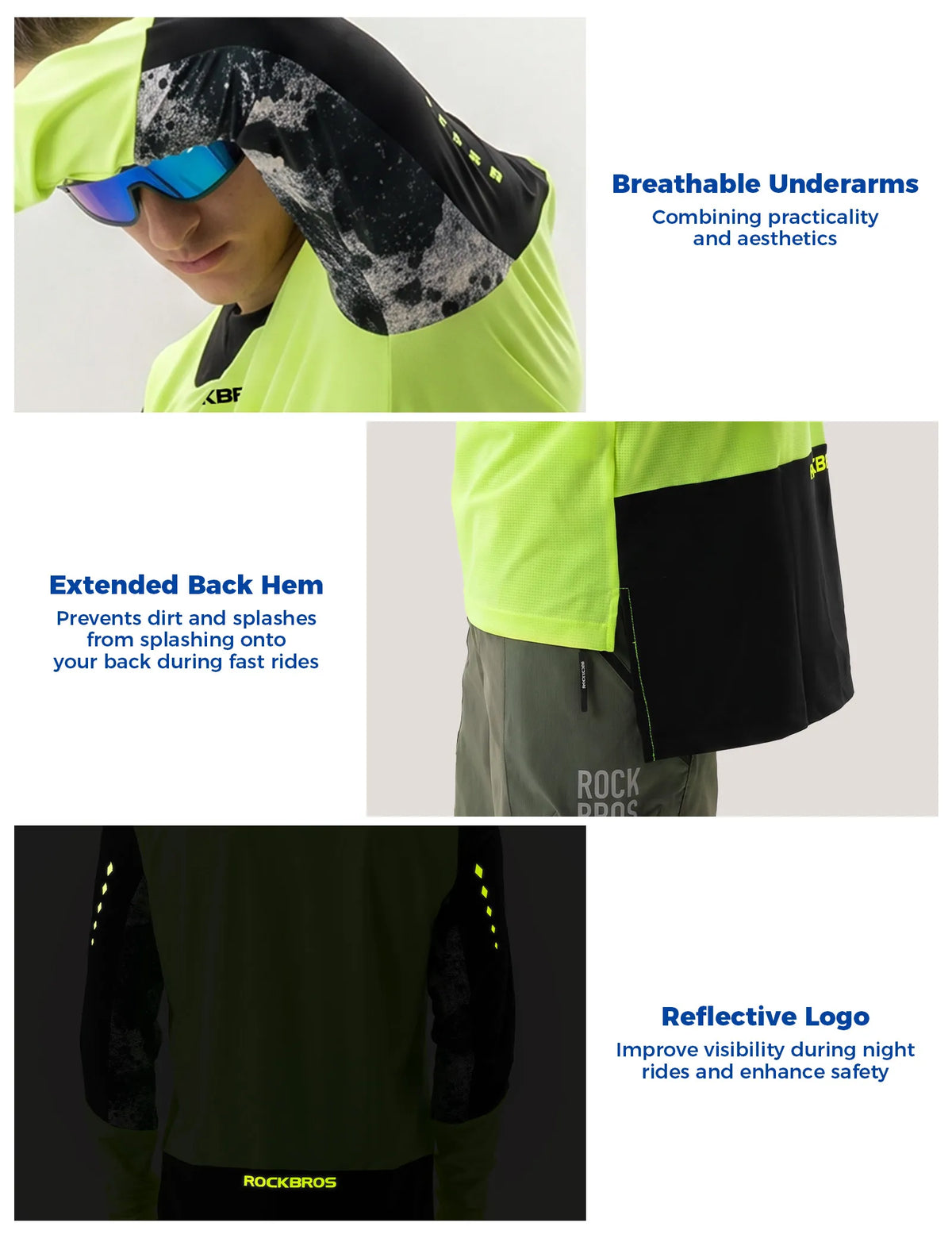 ROCKBROS men's MTB long sleeve trail jersey front view