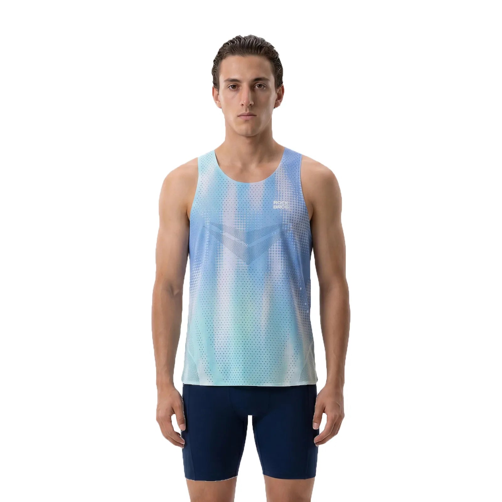 ROCKBROS men's lightweight running singlet in black, breathable quick-dry fabric for race training.
#color_light green