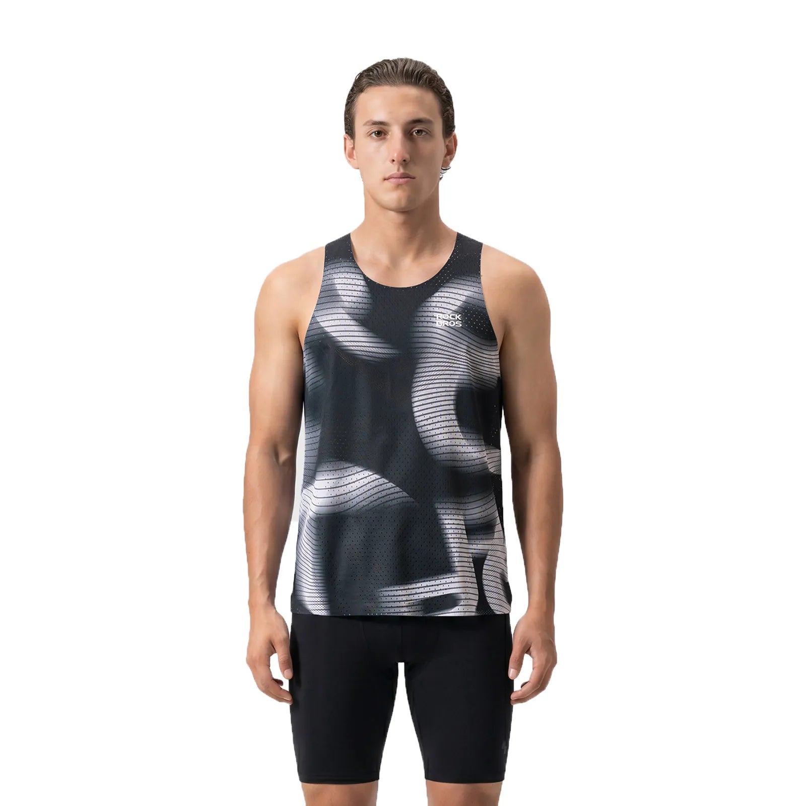 ROCKBROS men's lightweight running singlet in black, breathable quick-dry fabric for race training.
#color_grey