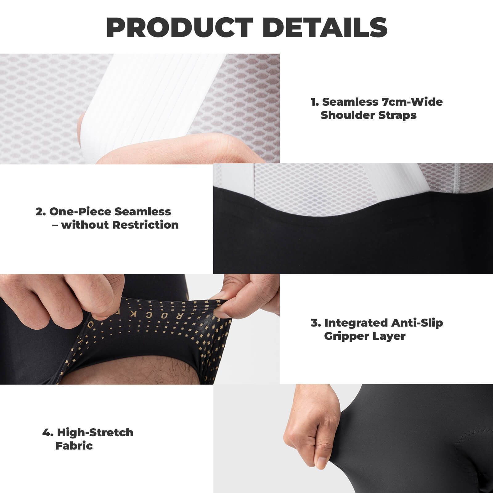 ROCKBROS men’s seamless summer cycling bib shorts with DOLOMITI WRIGHT pad.
#color_black