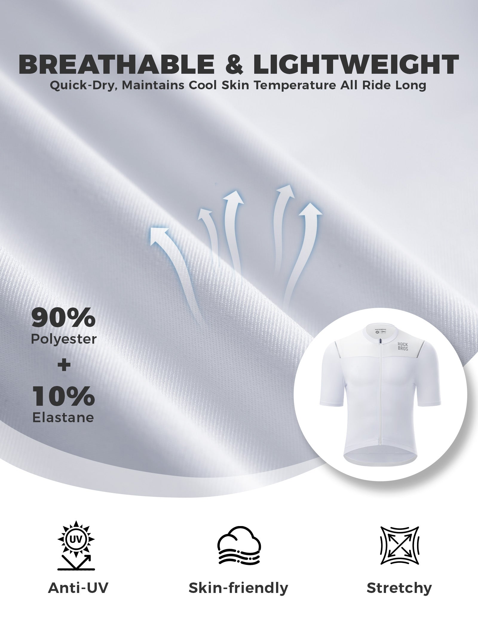 ROCKBROS Men's Short Sleeve Road Cycling Jersey in Front View - Moisture Wicking Athletic Bike Shirt
