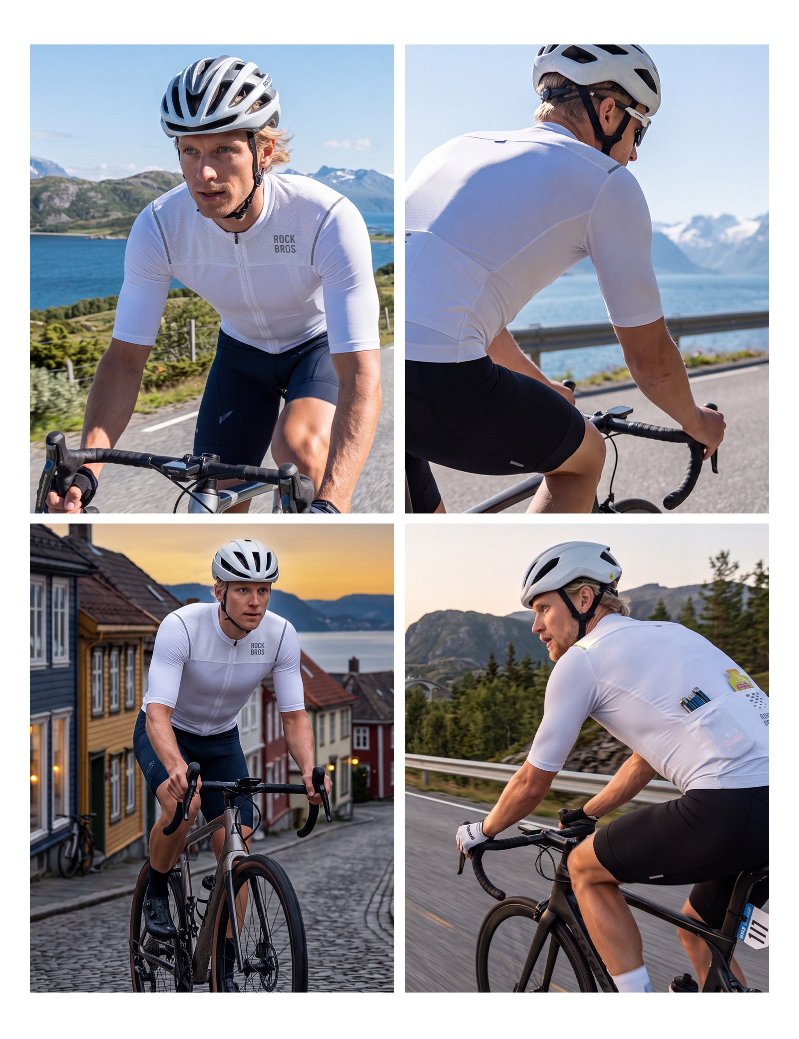 ROCKBROS Men's Short Sleeve Road Cycling Jersey in Front View - Moisture Wicking Athletic Bike Shirt