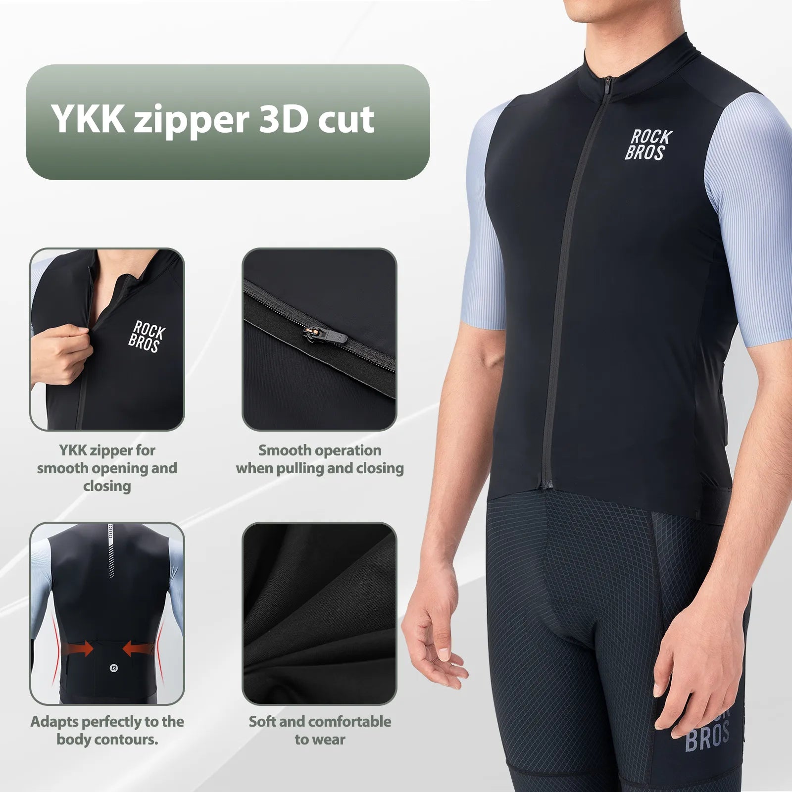 ROCKBROS Men's Summer Short Sleeve Cycling Jersey SwiftFlow European Fit - Front View