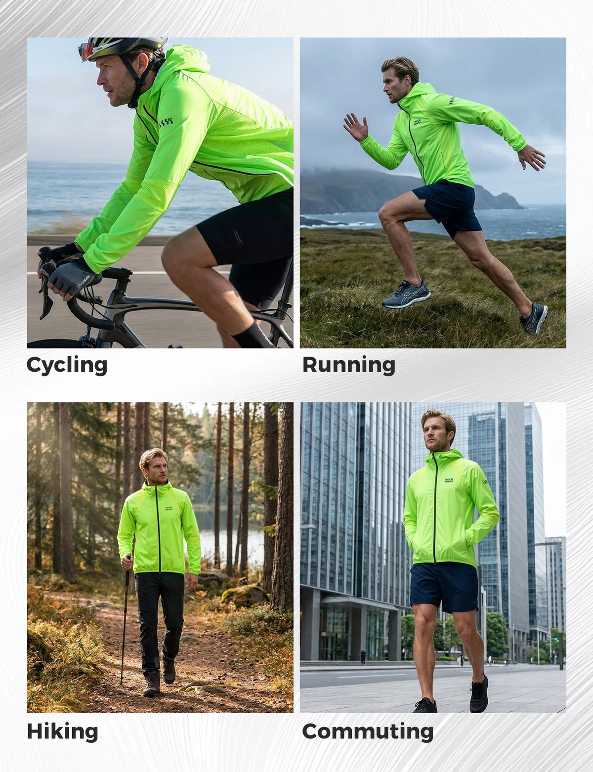 ROCKBROS Men’s Waterproof Cycling Jacket 5000mm, High-Visibility Fluorescent Yellow
