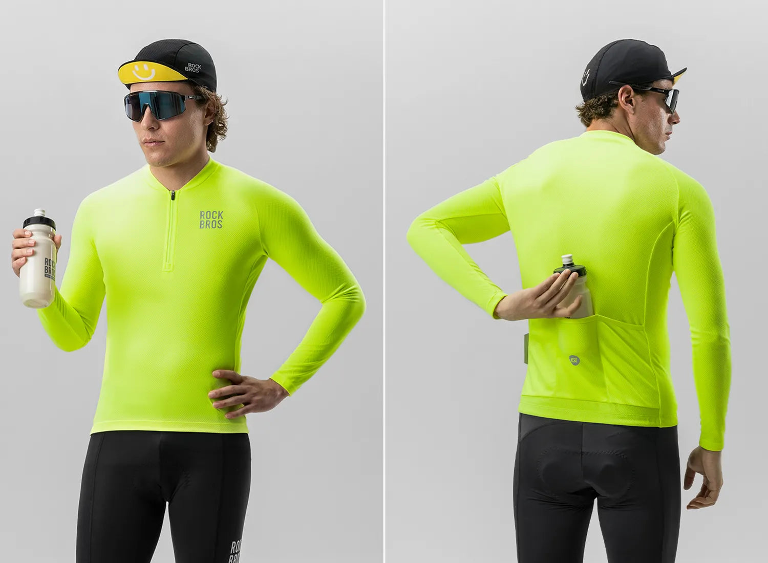 ROCKBROS Men's Zephyra Long Sleeve Cycling Jersey - Lightweight Breathable Half Zip Bike Shirt Front View