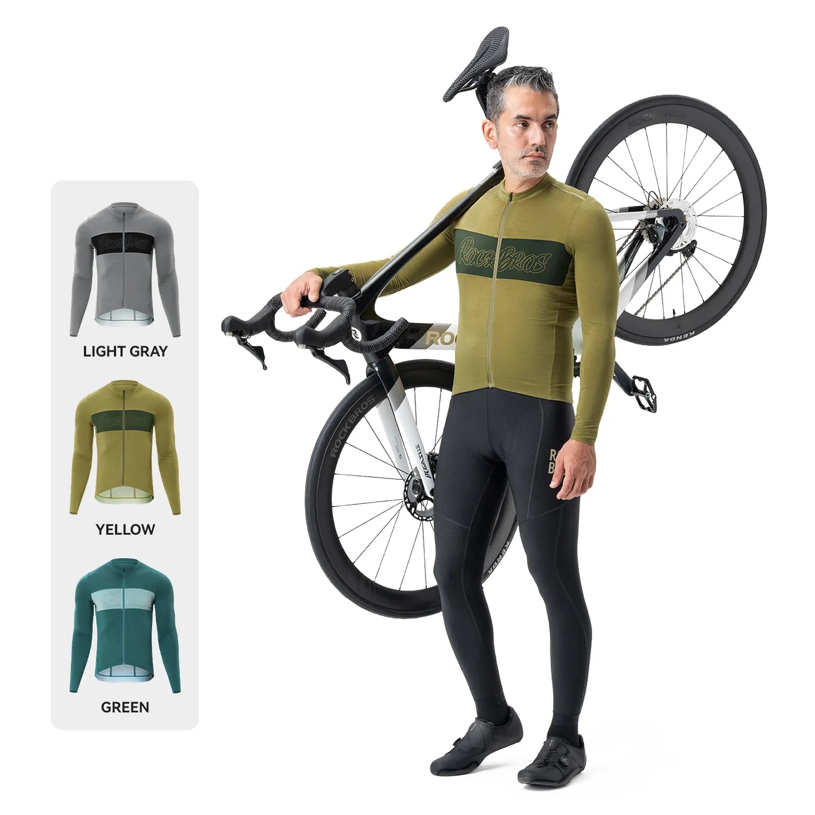 ROCKBROS Men's Merino Wool Long Sleeve Cycling Jersey - SoftTouch Series.
#color_green