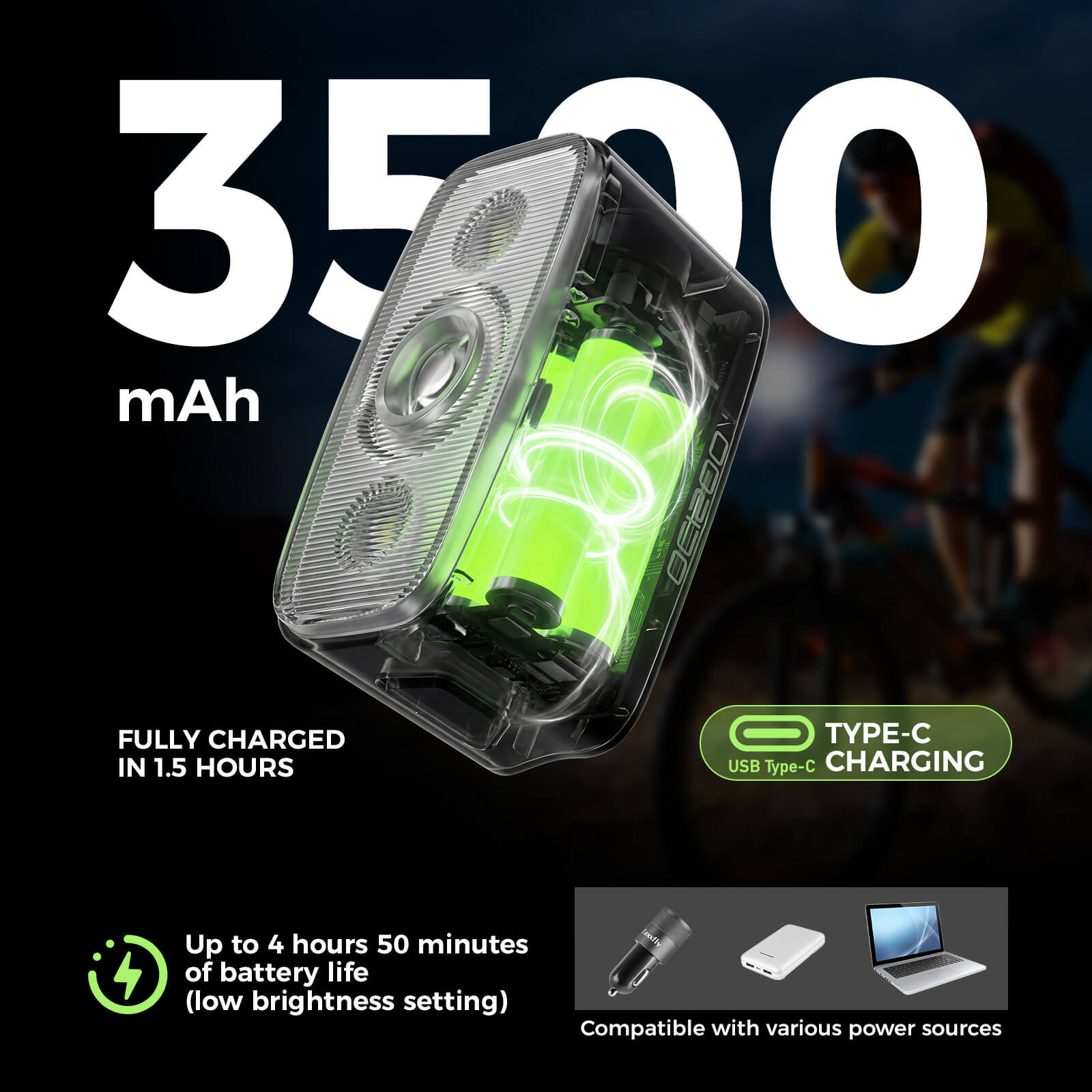 ROCKBROS Mini Bike Front Light - Ultra Bright LED Safety Torch for Night Riding.
#color_black