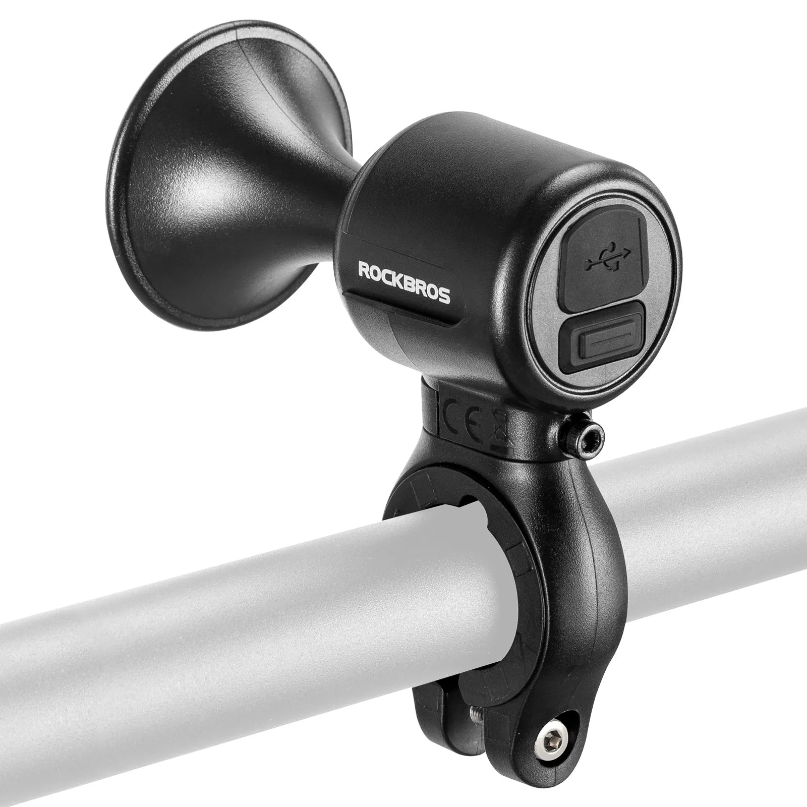 Compact and lightweight design of Rockbros electronic bicycle bell.
#color_black