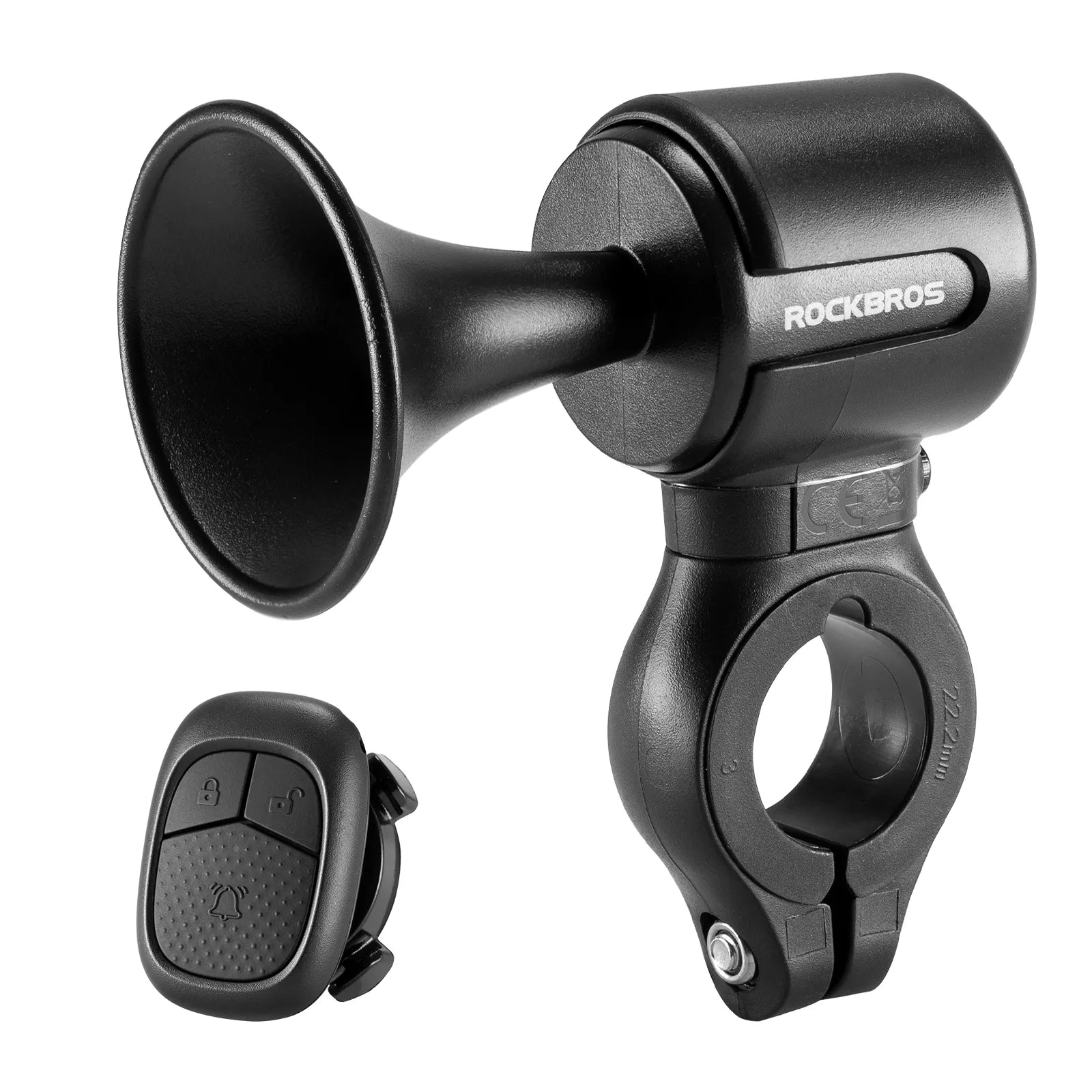 Compact and lightweight design of Rockbros electronic bicycle bell.
#color_black