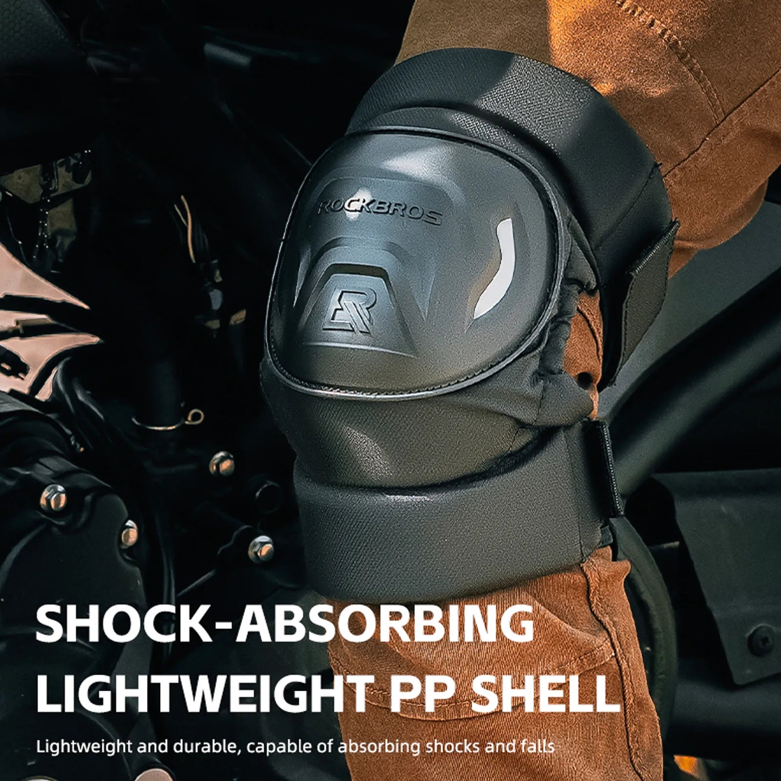 ROCKBROS motorcycle knee guards with breathable impact protection for riding
