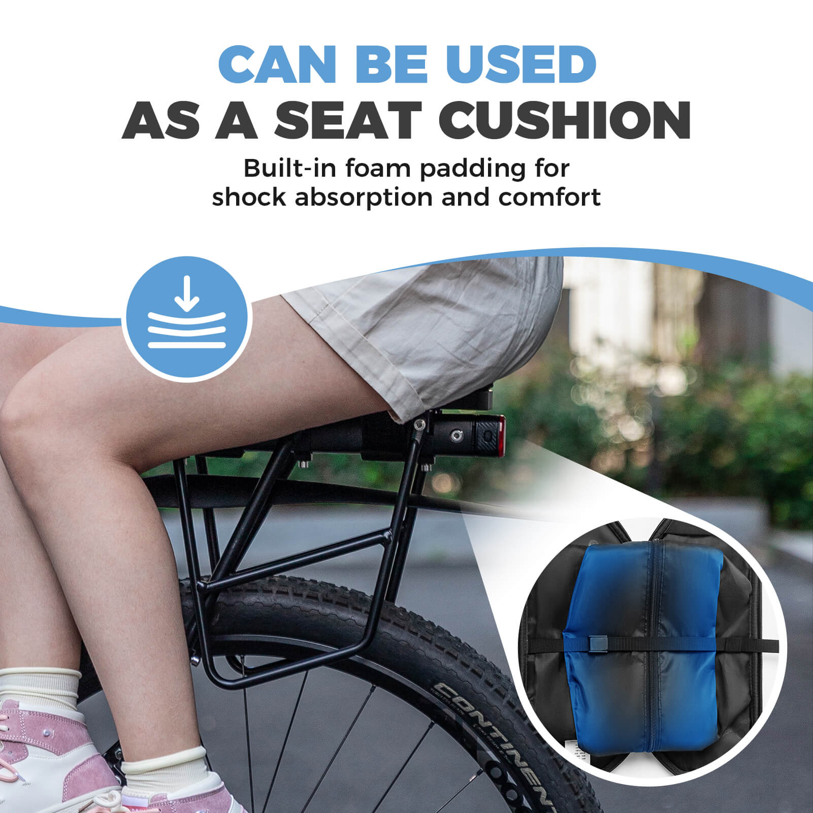 ROCKBROS 5L expandable MTB rear seat bag for mountain bike storage.