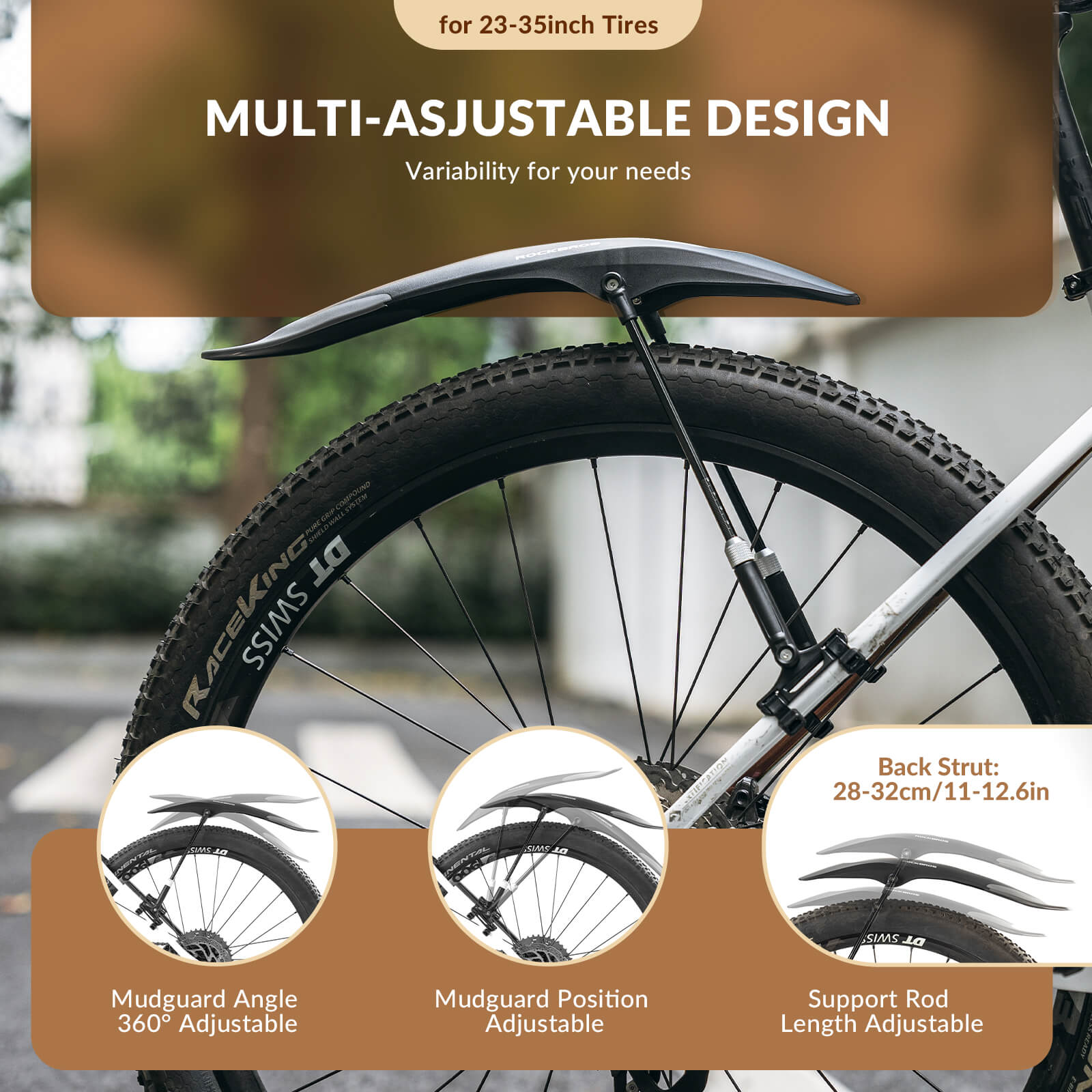 ROCKBROS Mountain Bike Mudguards Set, Adjustable Front and Rear Fenders for 26-29 inch MTB
#options_Rear Fender
