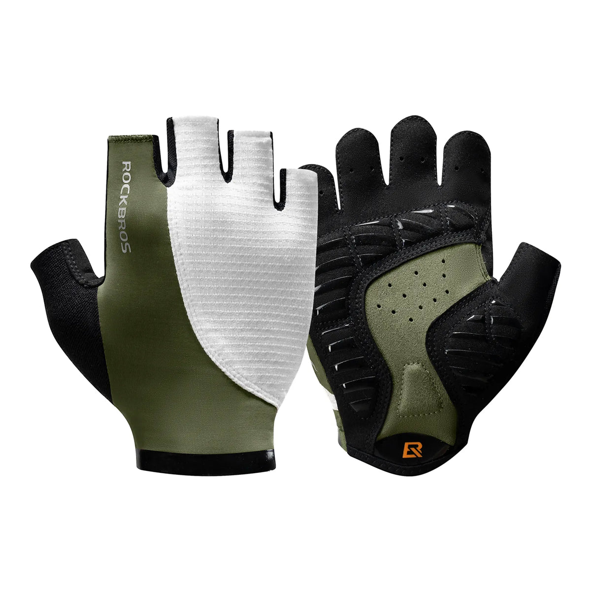 ROCKBROS olive green anti-slip half-finger cycling gloves overview