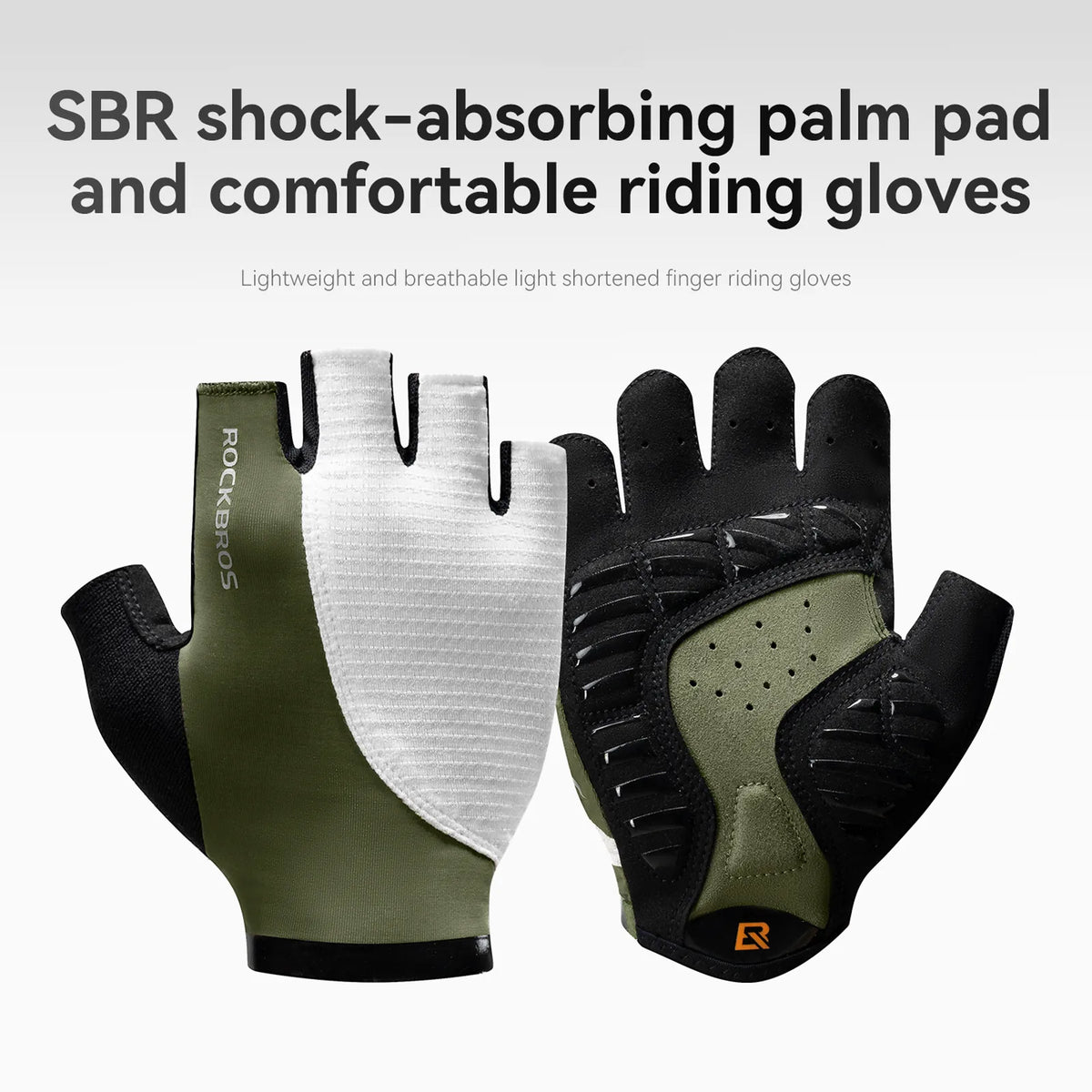 ROCKBROS olive green anti-slip half-finger cycling gloves overview