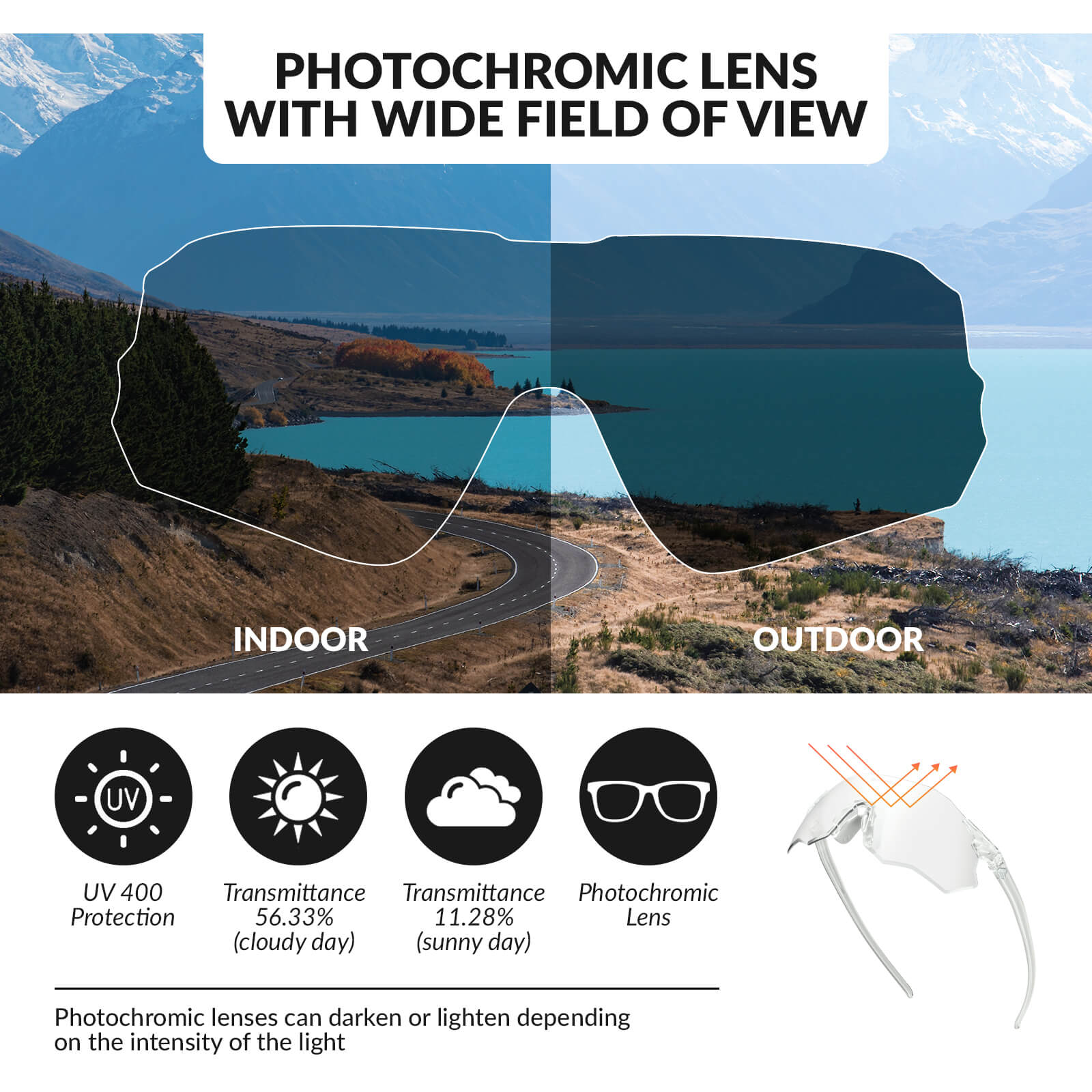 rockbros photochromic cycling glasses uv400 protection tr90 lightweight frame for outdoor riding
#color_White Silver( PC Lens, not Polarized and Photochromc)
