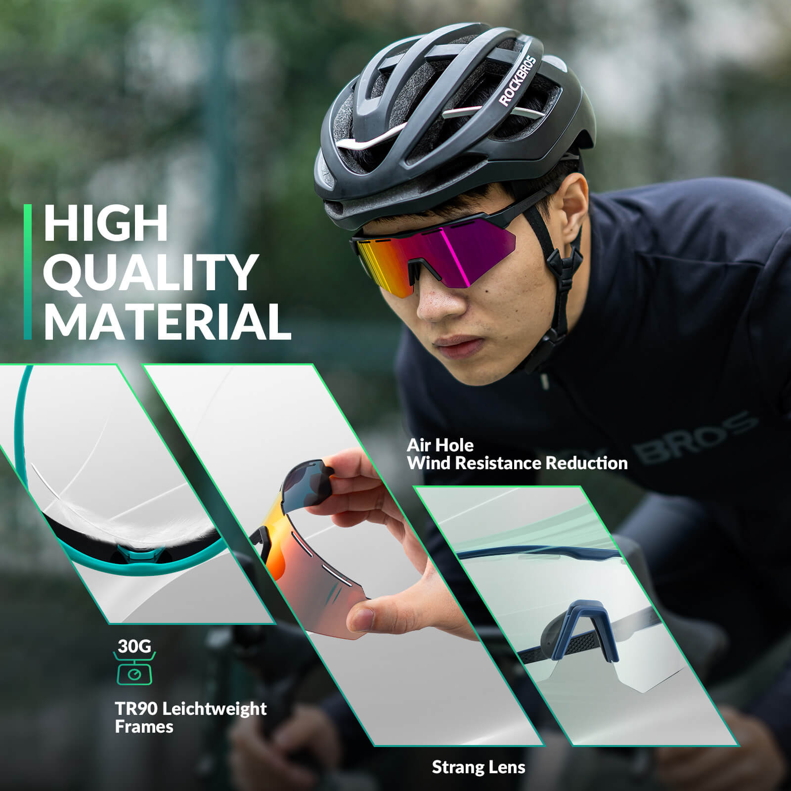 rockbros polarized cycling sunglasses for road and mountain riding.
#color_green