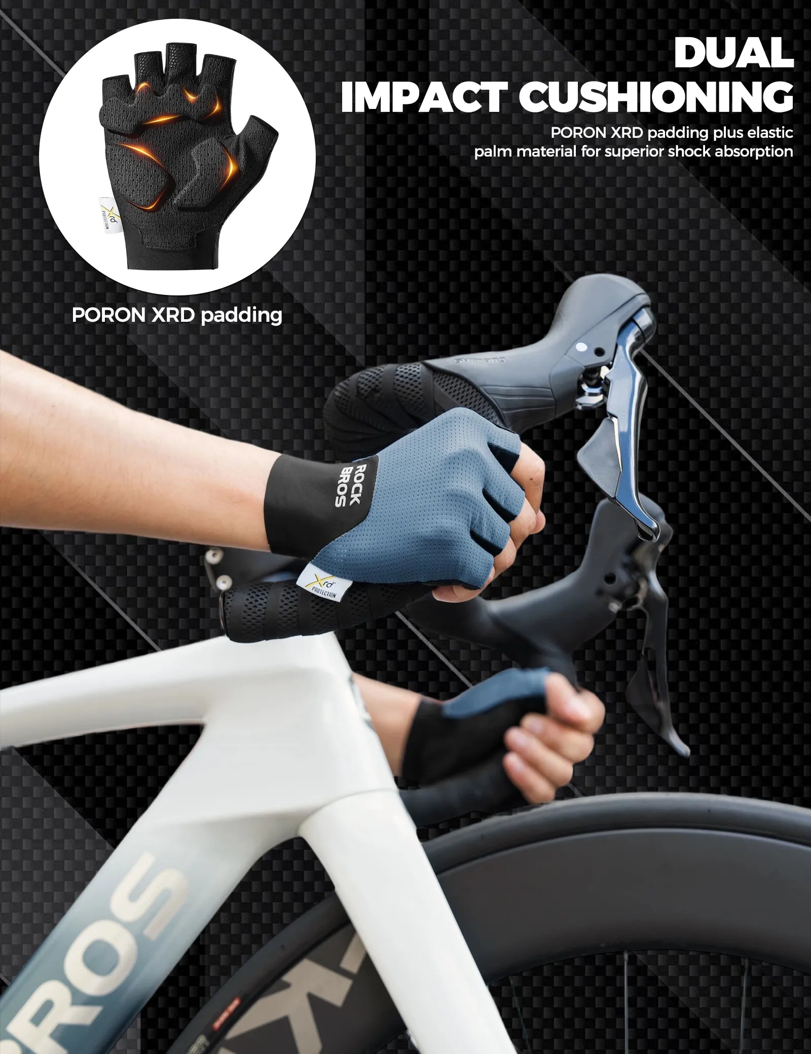 ROCKBROS Padded Half Finger Riding Gloves with Poron XRD Cushioning.
#color_black