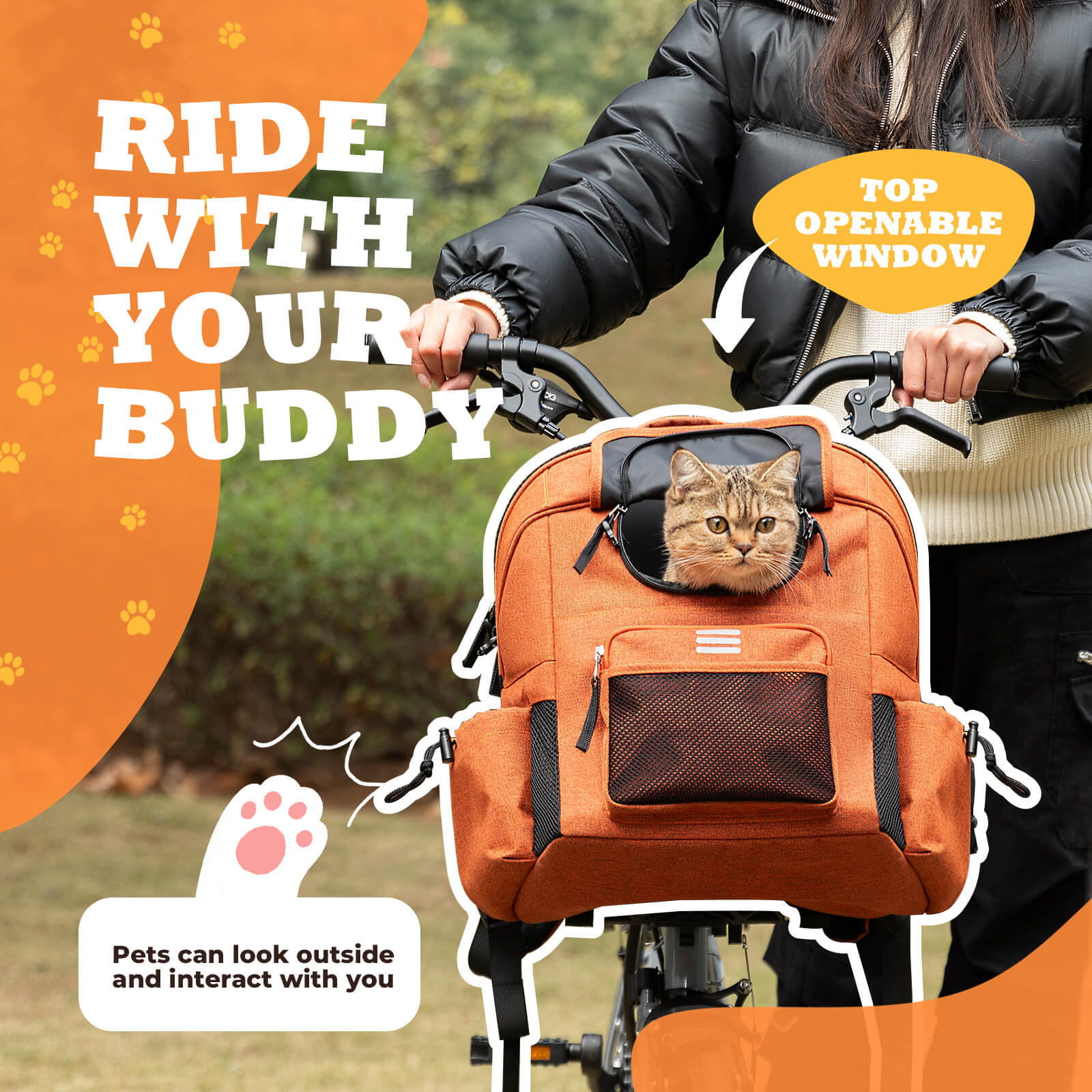 ROCKBROS portable pet friendly folding bike handlebar bag for commuting and outdoor rides
#color_orange