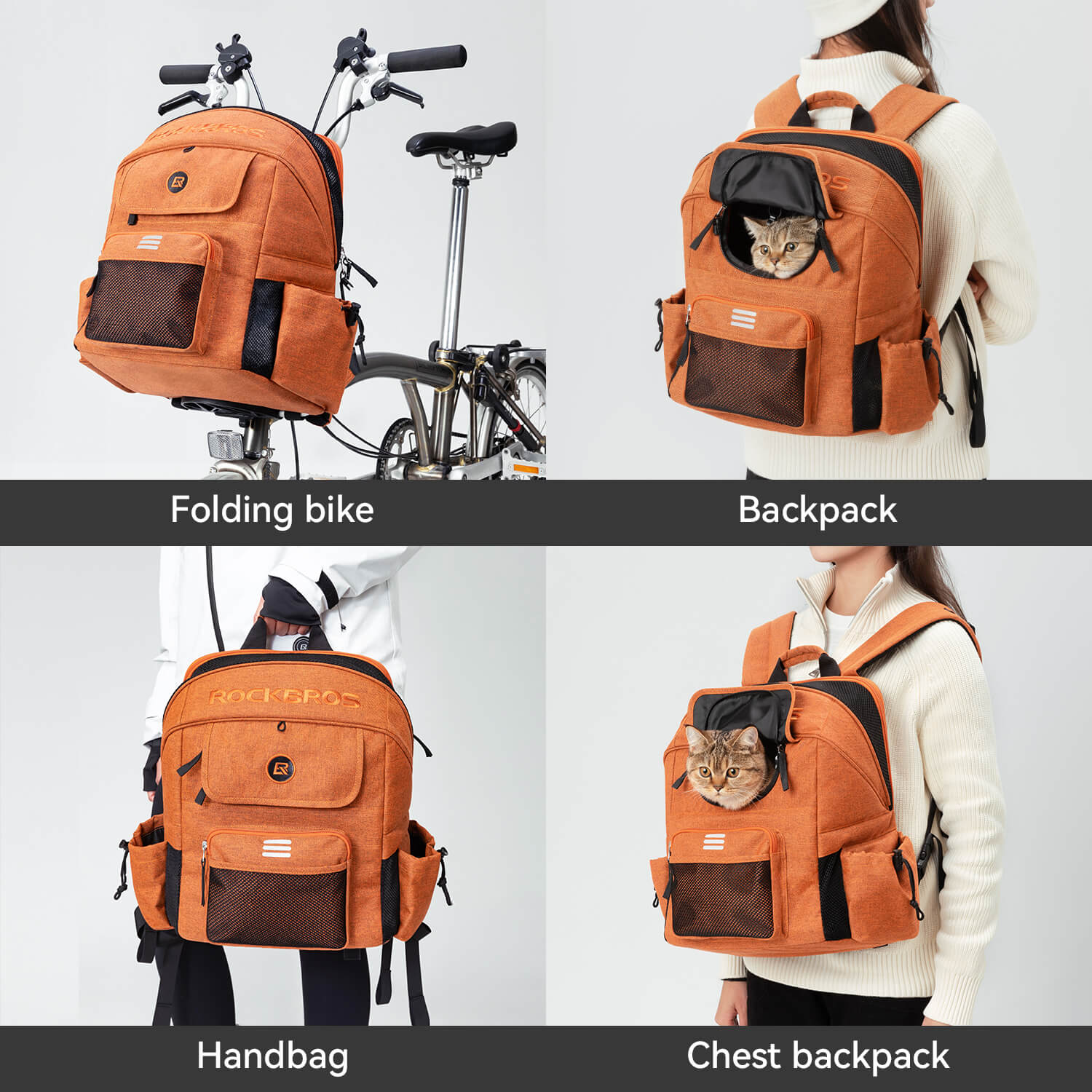 ROCKBROS portable pet friendly folding bike handlebar bag for commuting and outdoor rides
#color_gray