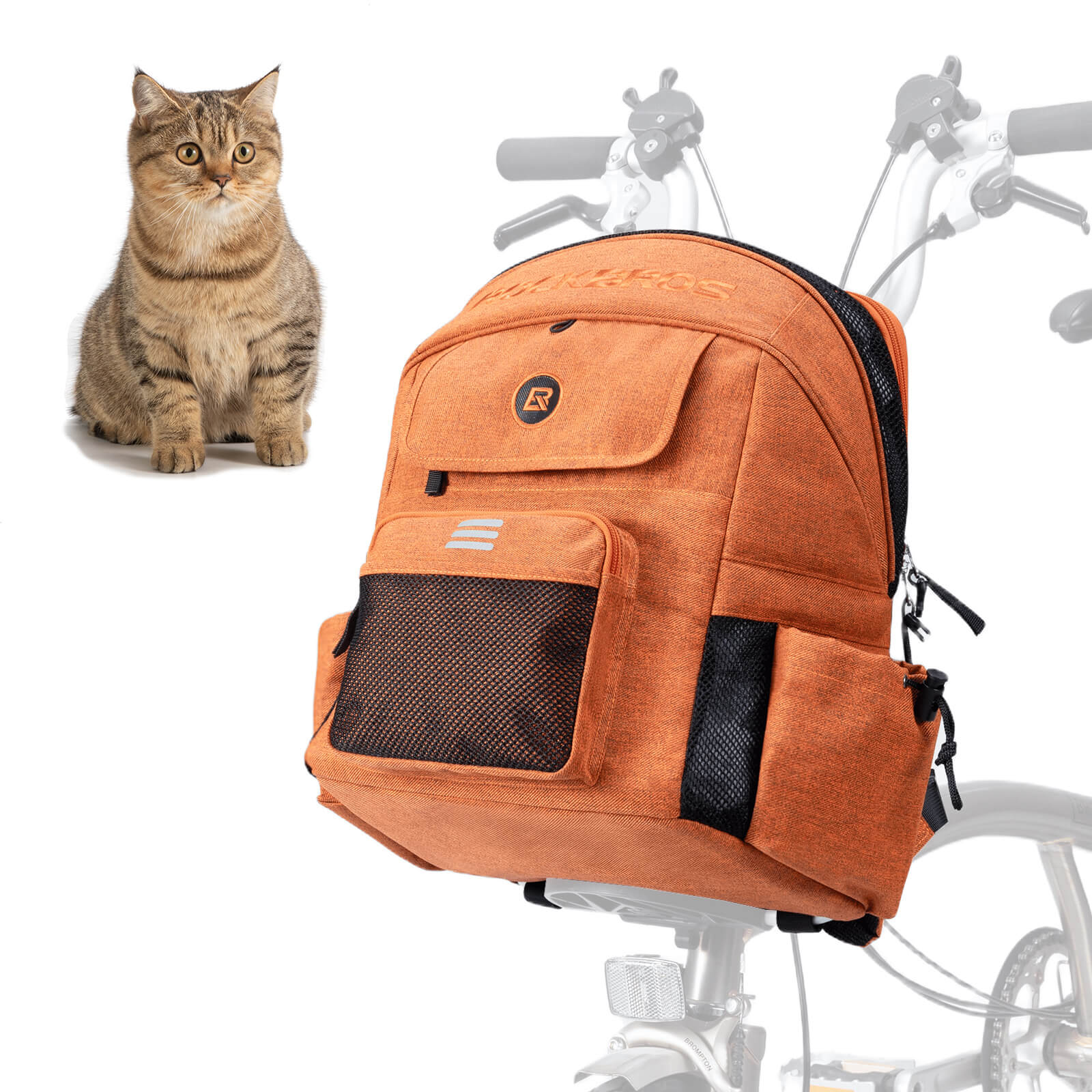 ROCKBROS portable pet friendly folding bike handlebar bag for commuting and outdoor rides
#color_orange