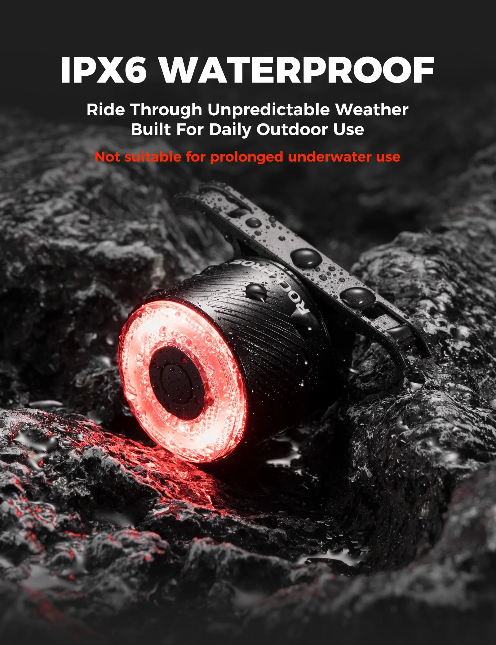 Close-up of ROCKBROS Q1 Ultra Aluminium Bike Tail Light with Smart Vibration Sensor