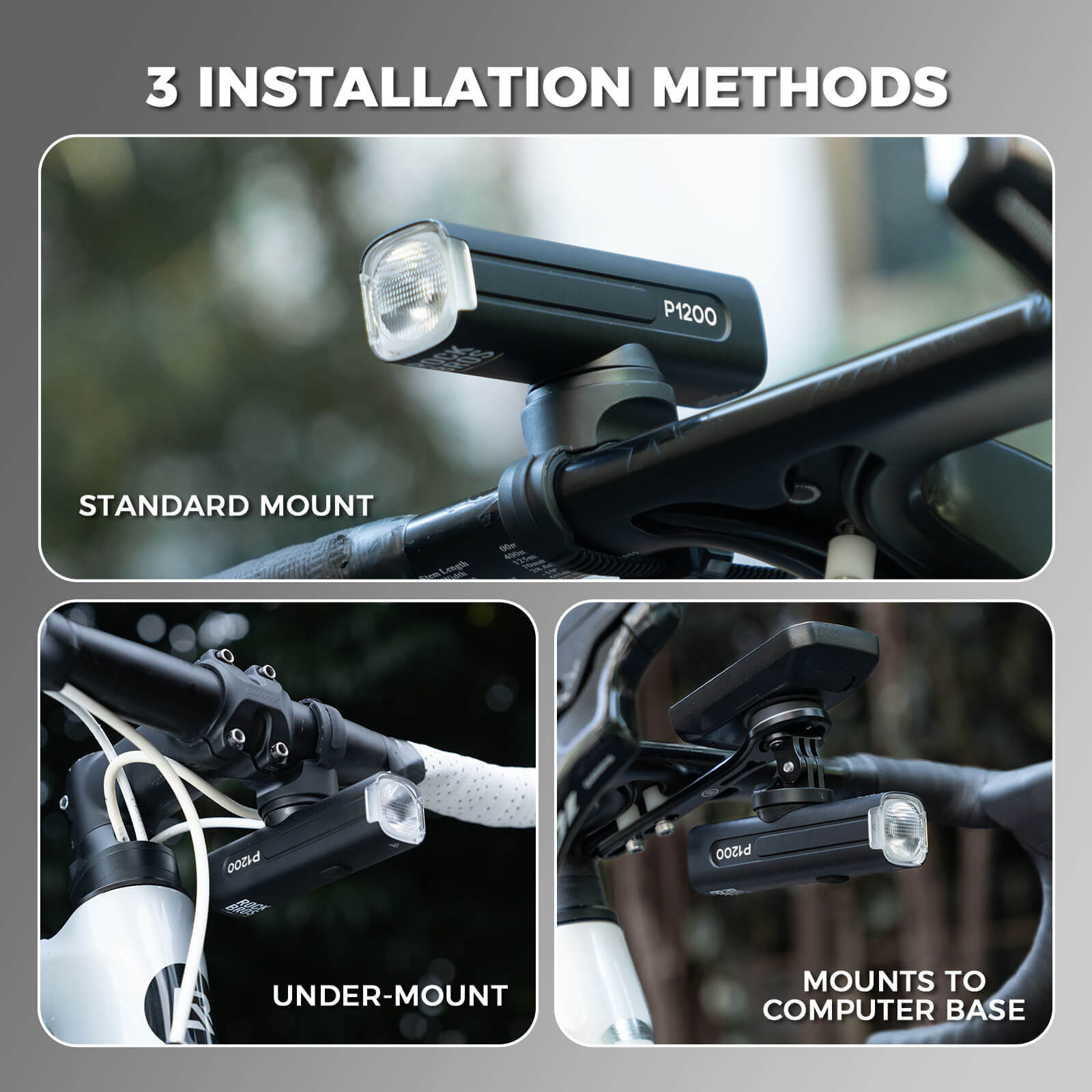 ROCKBROS Road to Sky 600-1500LM high brightness bike light set for night riding.
#options_1200LM