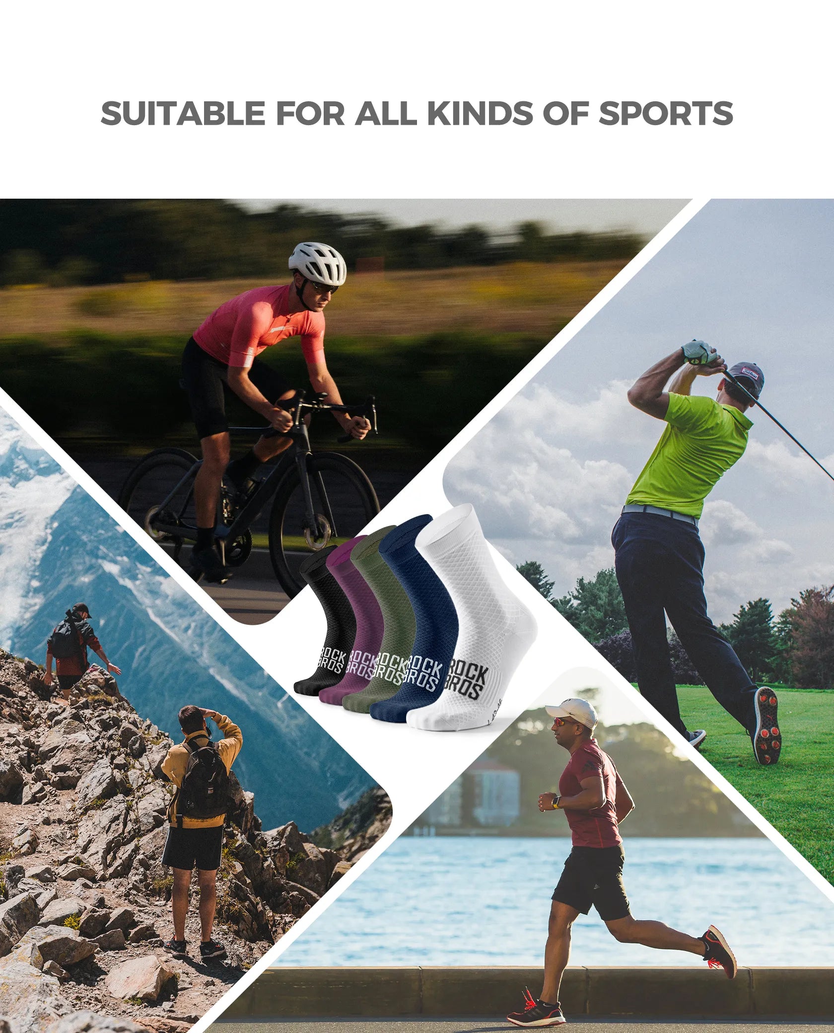 ROCKBROS Road to Sky series professional cycling socks with elastic rib cuff for men and women.
#color_blue