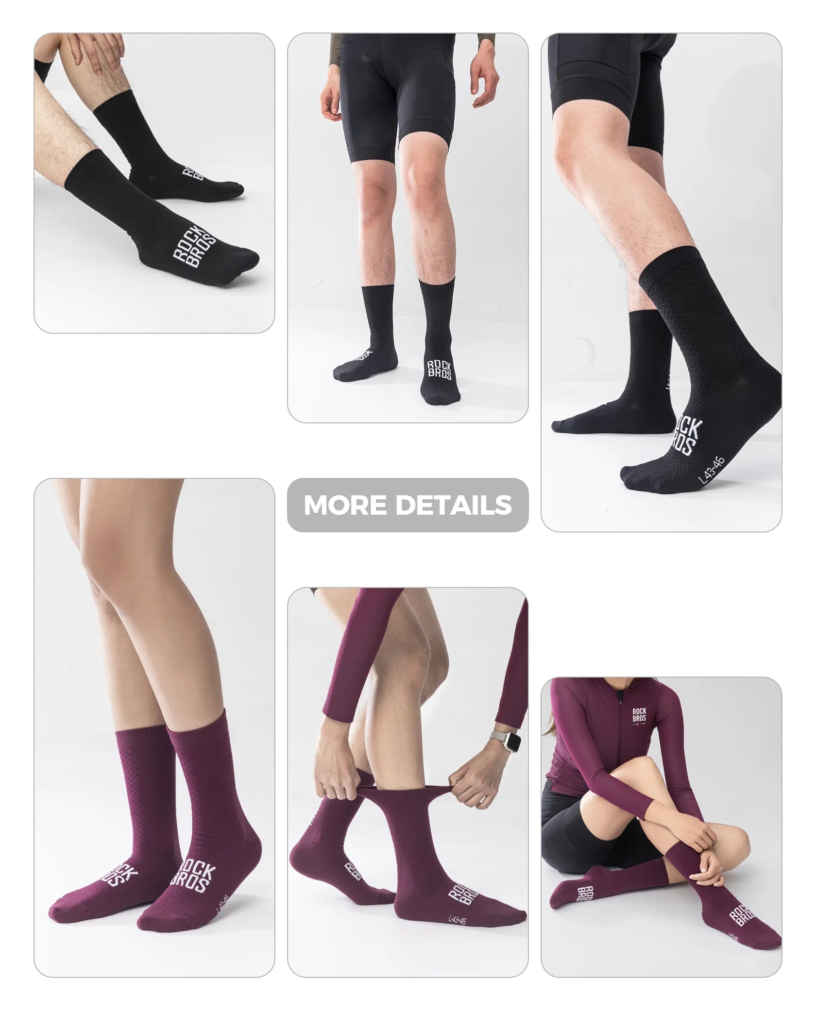 ROCKBROS Road to Sky series professional cycling socks with elastic rib cuff for men and women.
#color_white