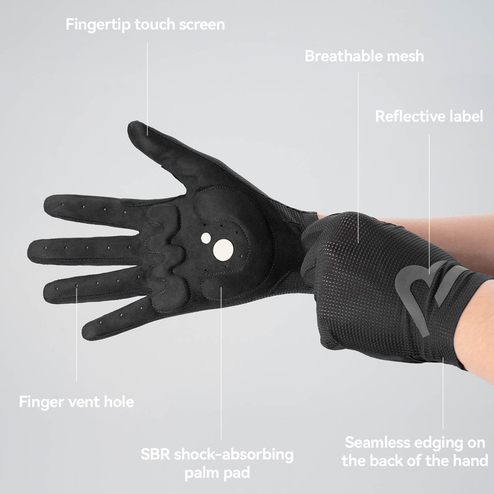 rockbros sbr padded full finger cycling gloves for mountain biking.
#color_black