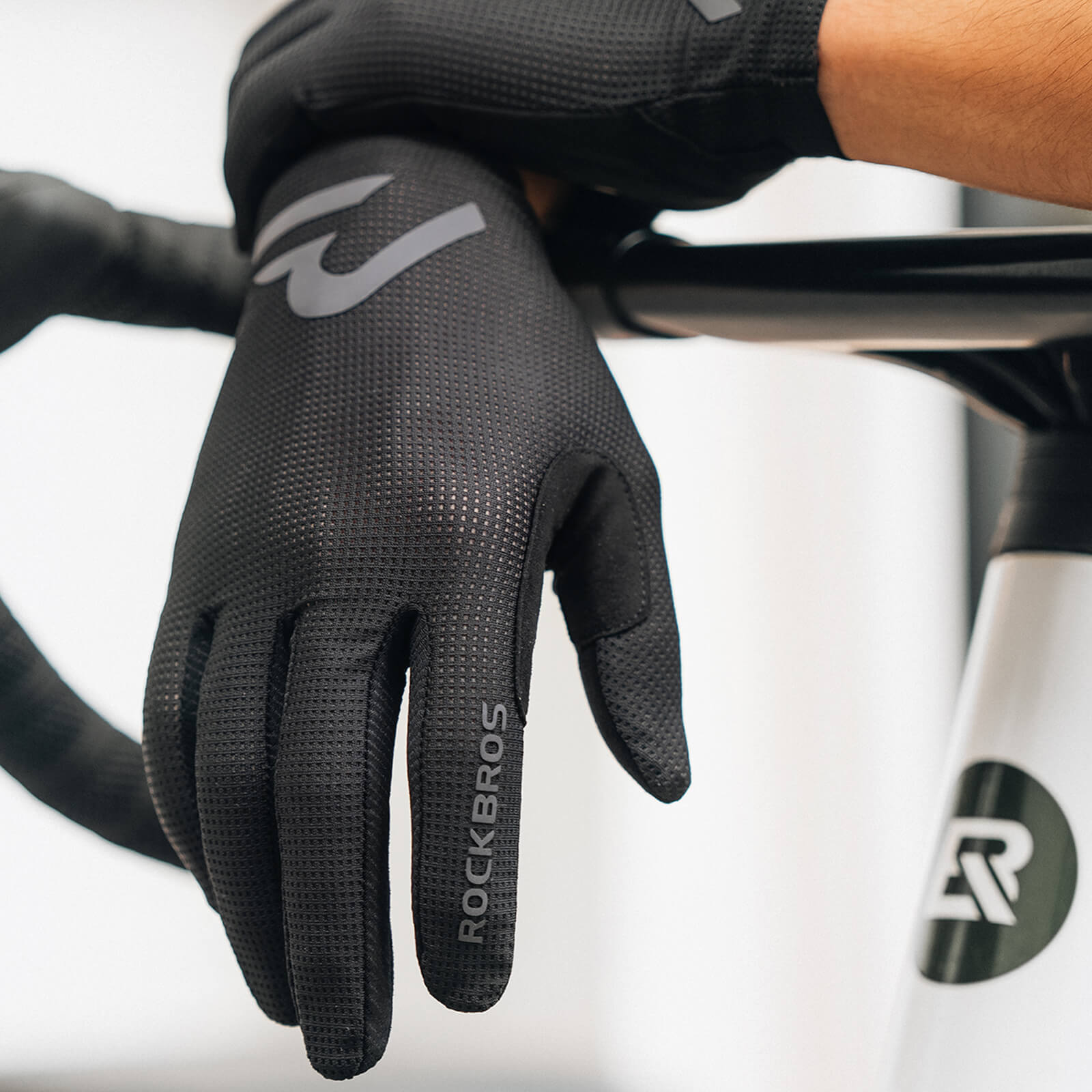 rockbros sbr padded full finger cycling gloves for mountain biking.
#color_black
