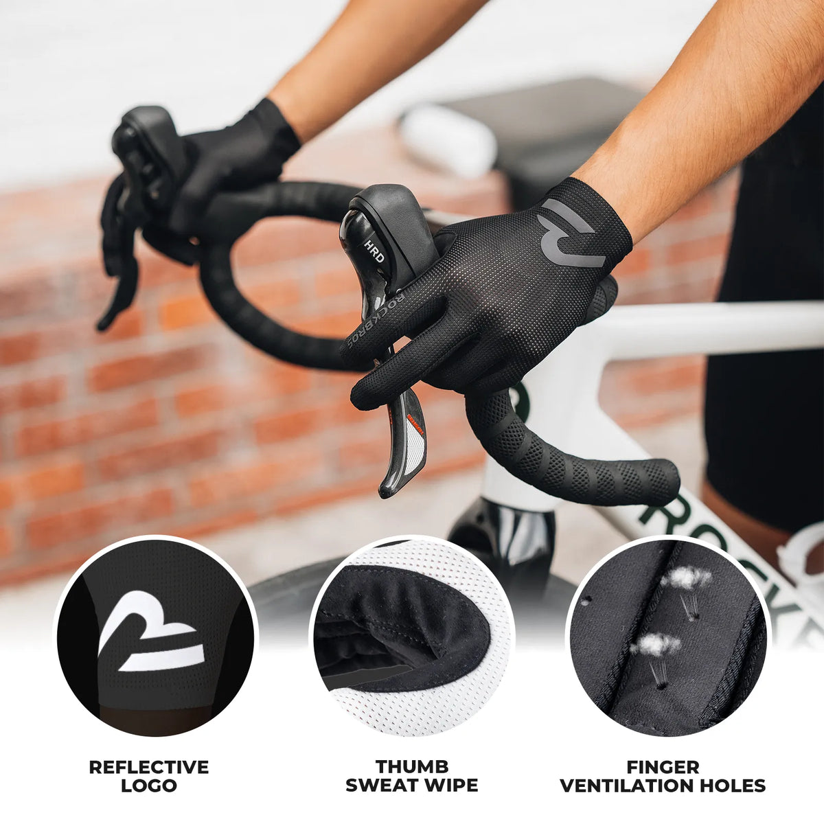 rockbros sbr padded full finger cycling gloves for mountain biking.
#color_white