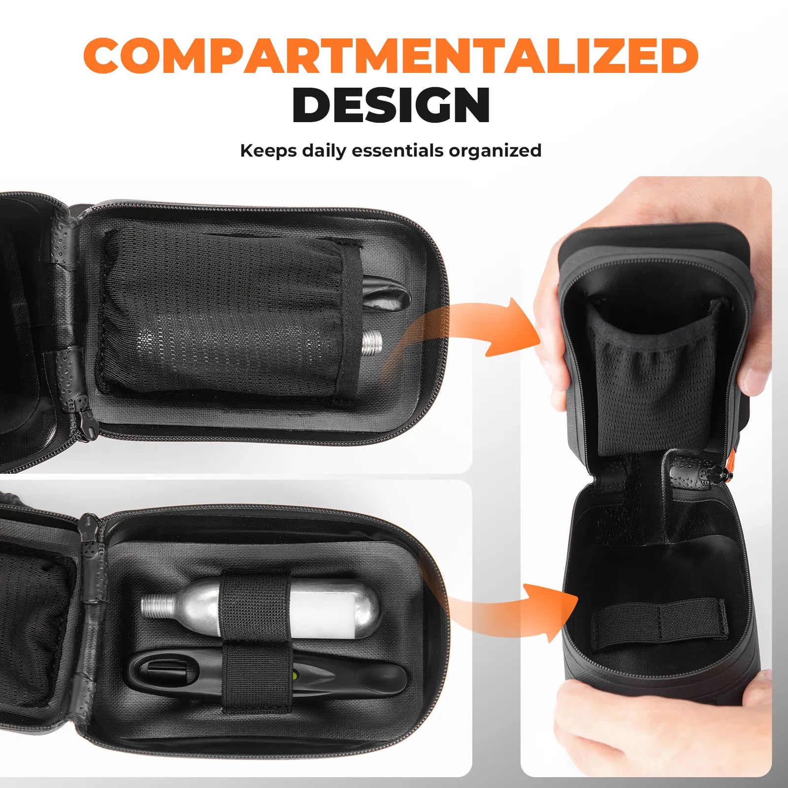 ROCKBROS Waterproof Bike Saddle Bag with Integrated Dial Lock and Water Bottle Holder - Matte Black.