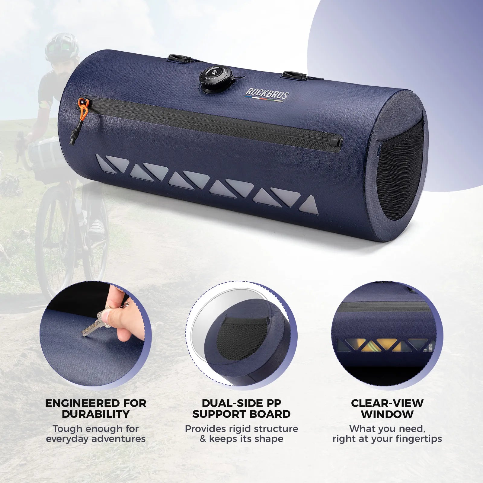 ROCKBROS ROAD TO SKY Scratch-Resistant Bike Handlebar Barrel Bag 4L for Road Bike, Gravel Bike and MTB