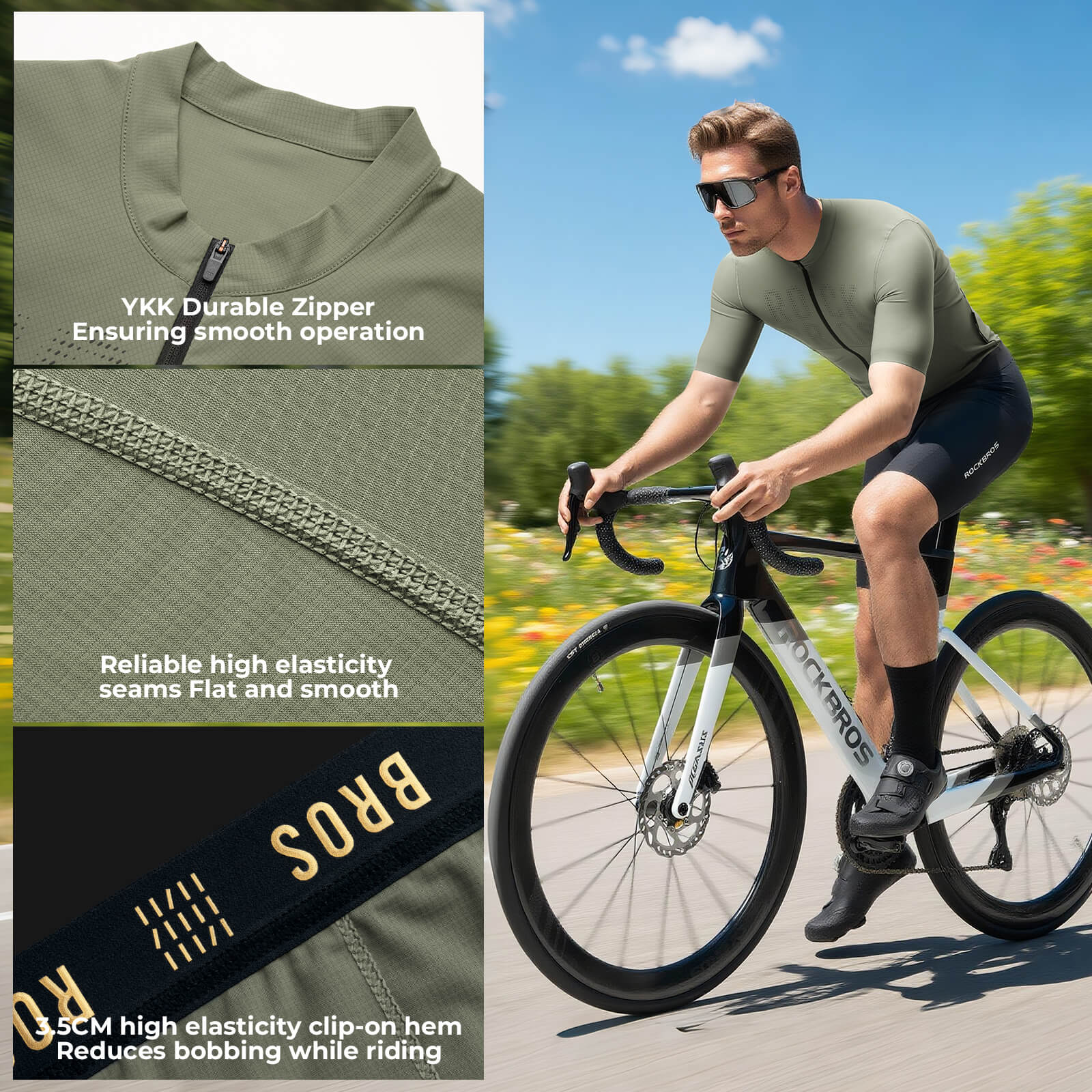 rockbros breathable short-sleeve jersey for cycling outdoors
#color_army green