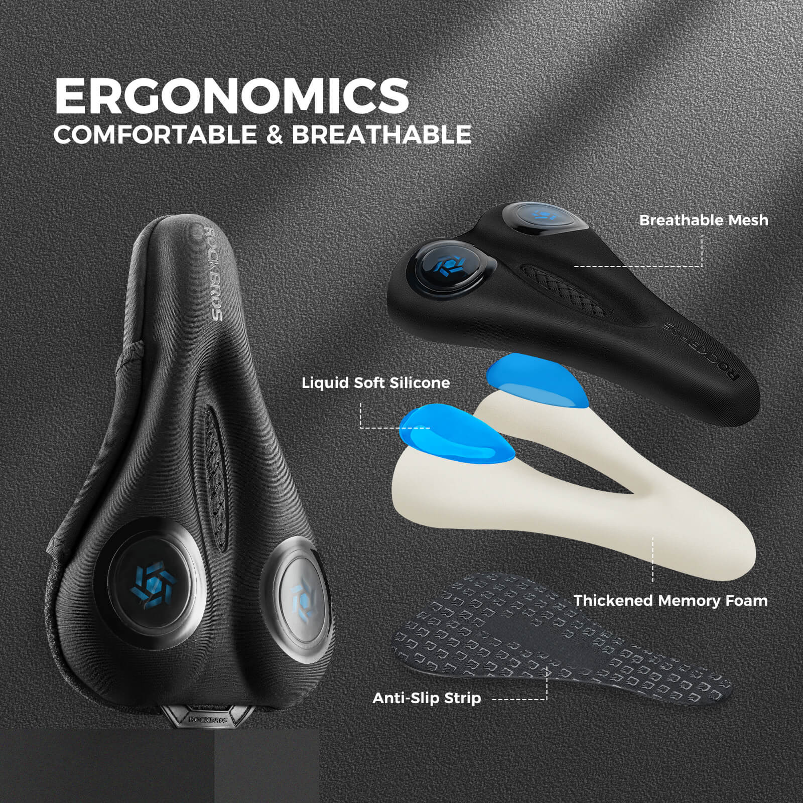 rockbros Soft Gel Shockproof Bike Seat Cover for Comfortable Cycling.
#color_blue