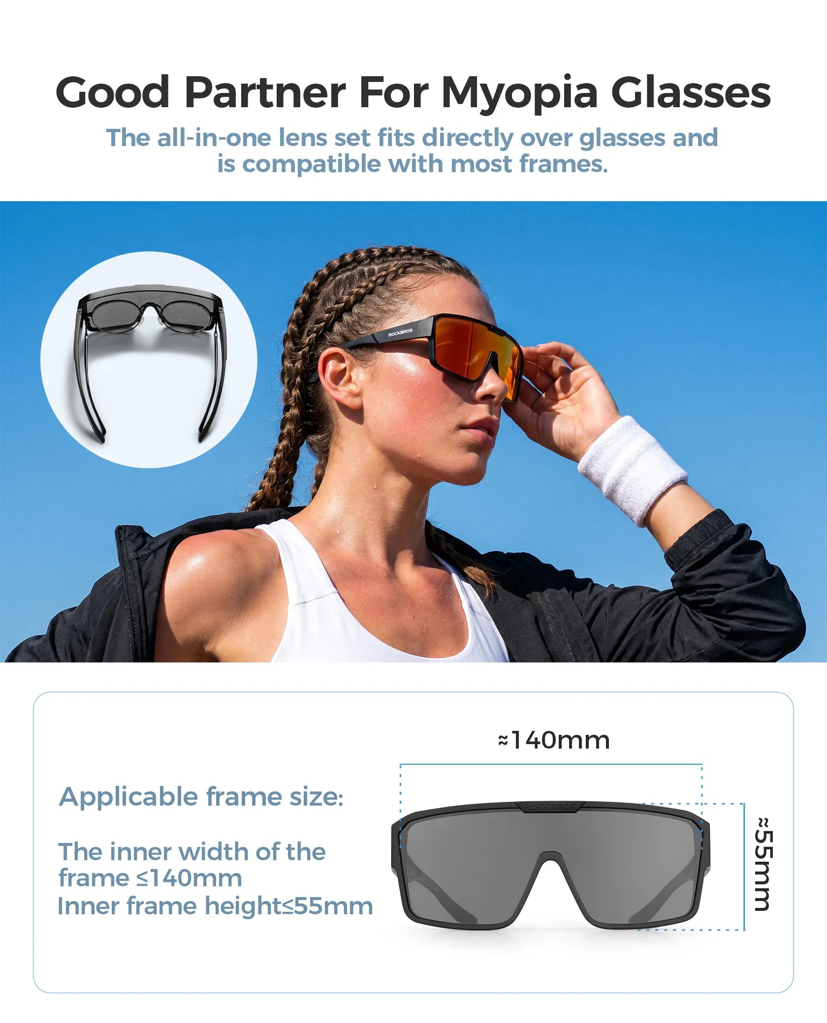 ROCKBROS SP348 polarized fit over cycling sunglasses for prescription glasses wearers, UV400 protection.
#color_grey