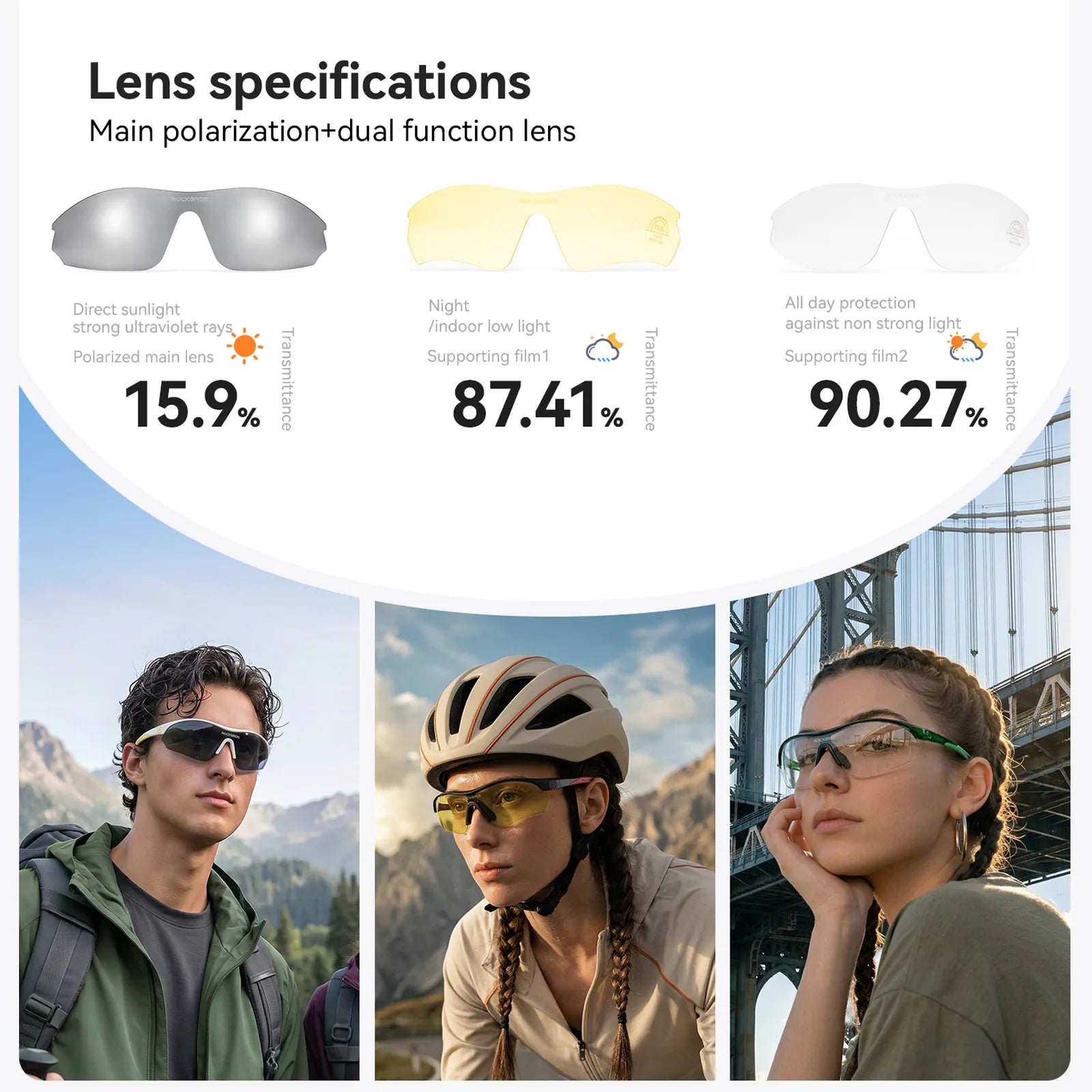 ROCKBROS SP402 Polarized Cycling Sunglasses with Matte Black Frame for Men and Women.
#color_beige