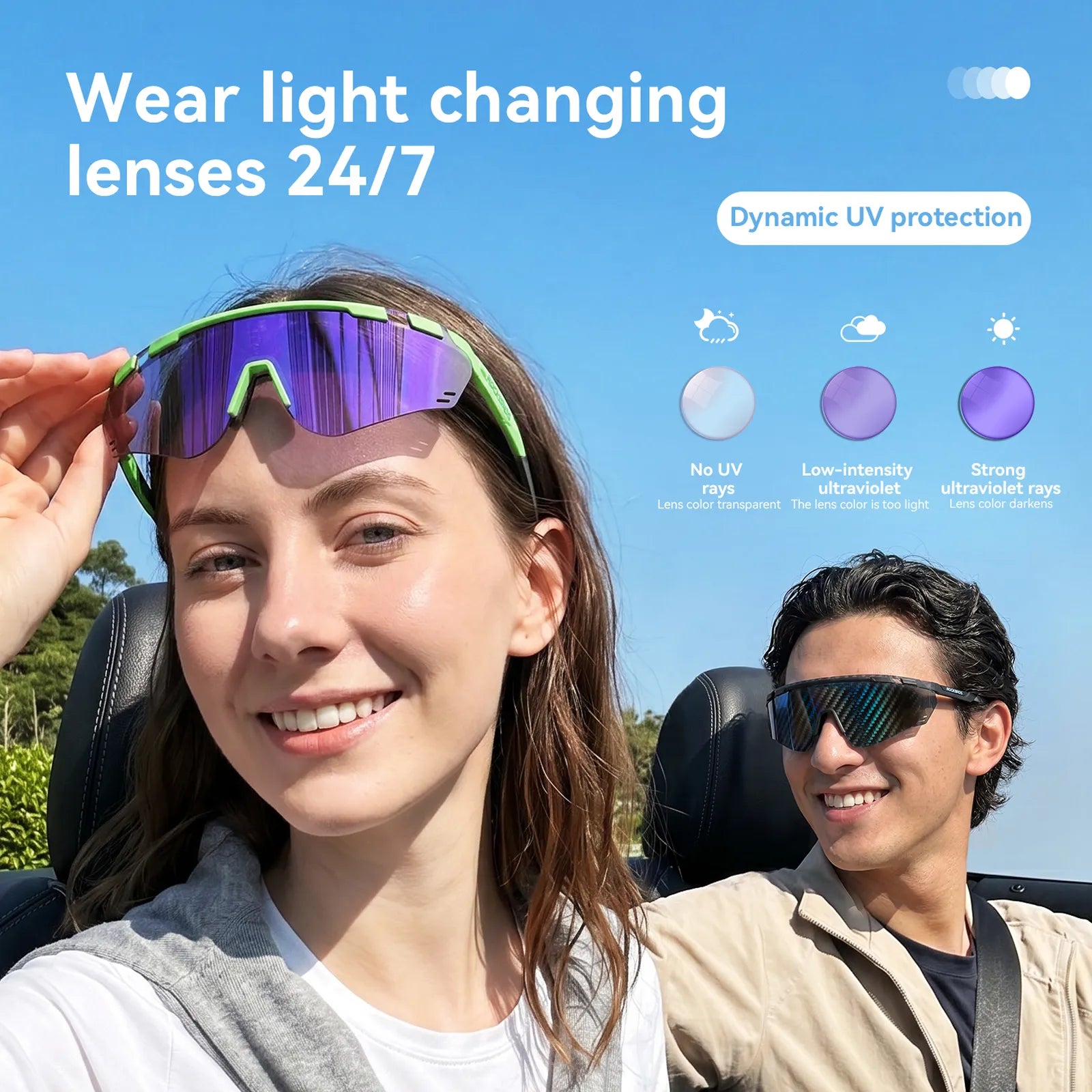 ROCKBROS SP414 Revo photochromic cycling sunglasses with UV400 protection, windproof sports eyewear for men and women.
#options_Matte Green (Photochromic)