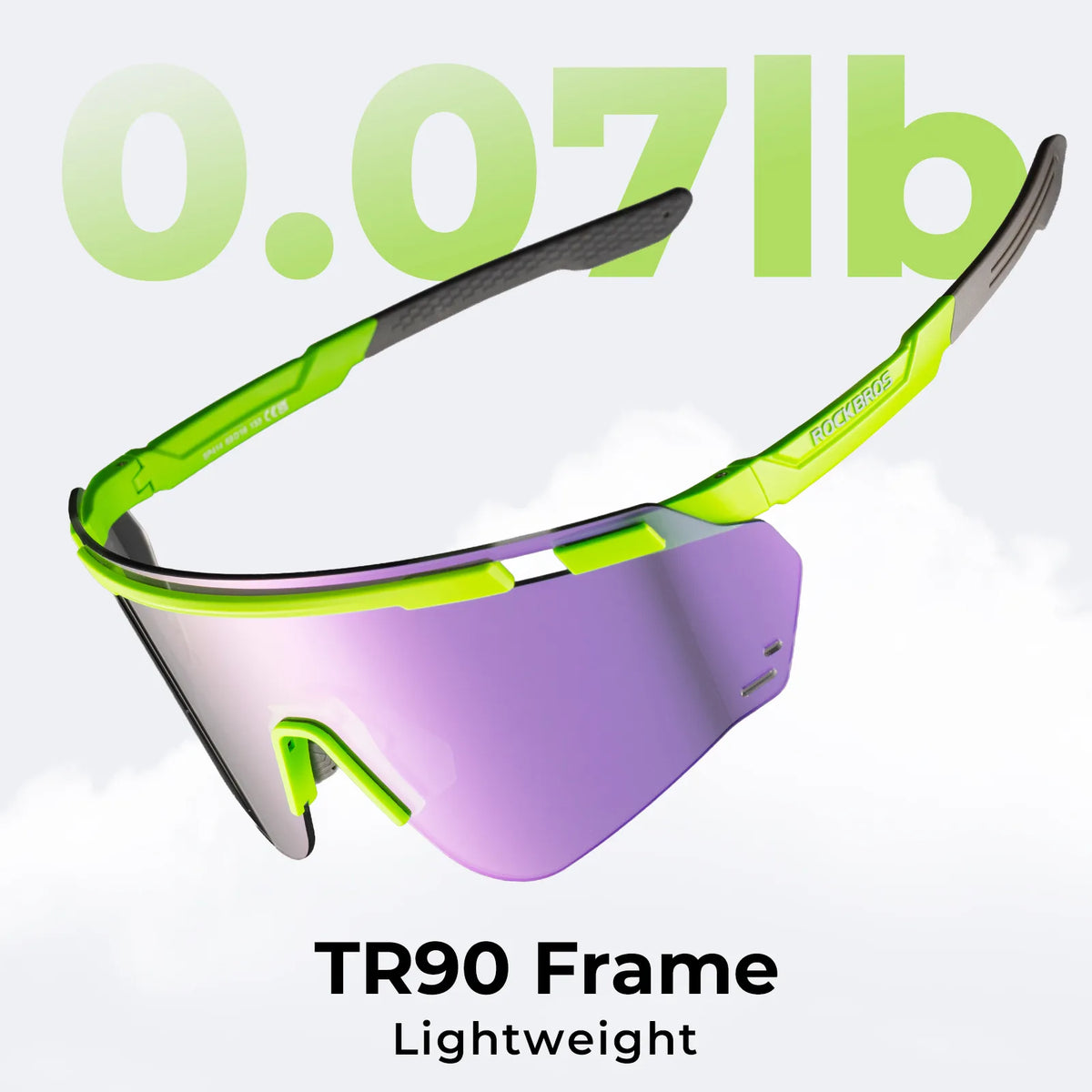 ROCKBROS SP414 Revo photochromic cycling sunglasses with UV400 protection, windproof sports eyewear for men and women.
#options_Neon Green (Photochromic)
