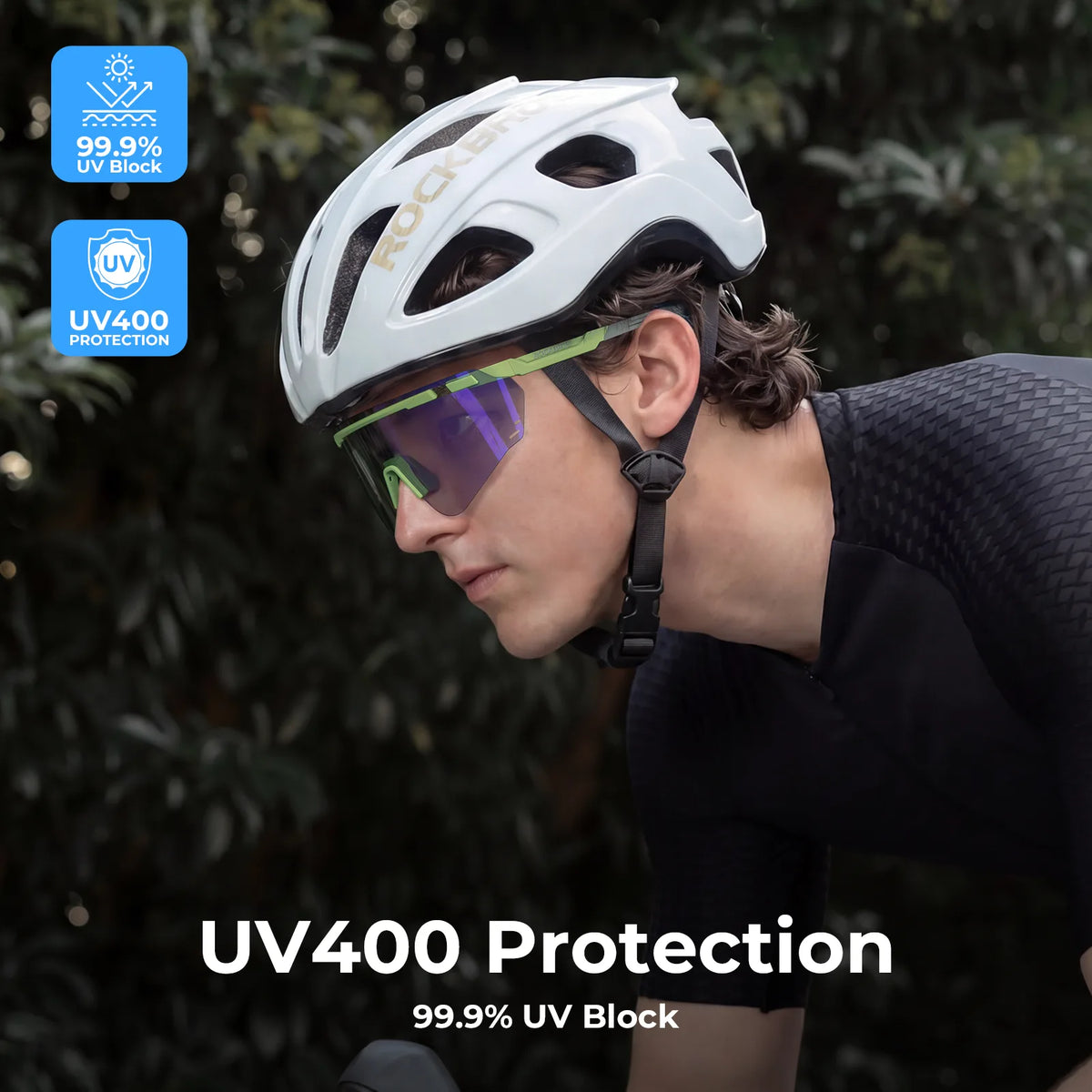 ROCKBROS SP414 Revo photochromic cycling sunglasses with UV400 protection, windproof sports eyewear for men and women.
#options_Neon Green (Photochromic)