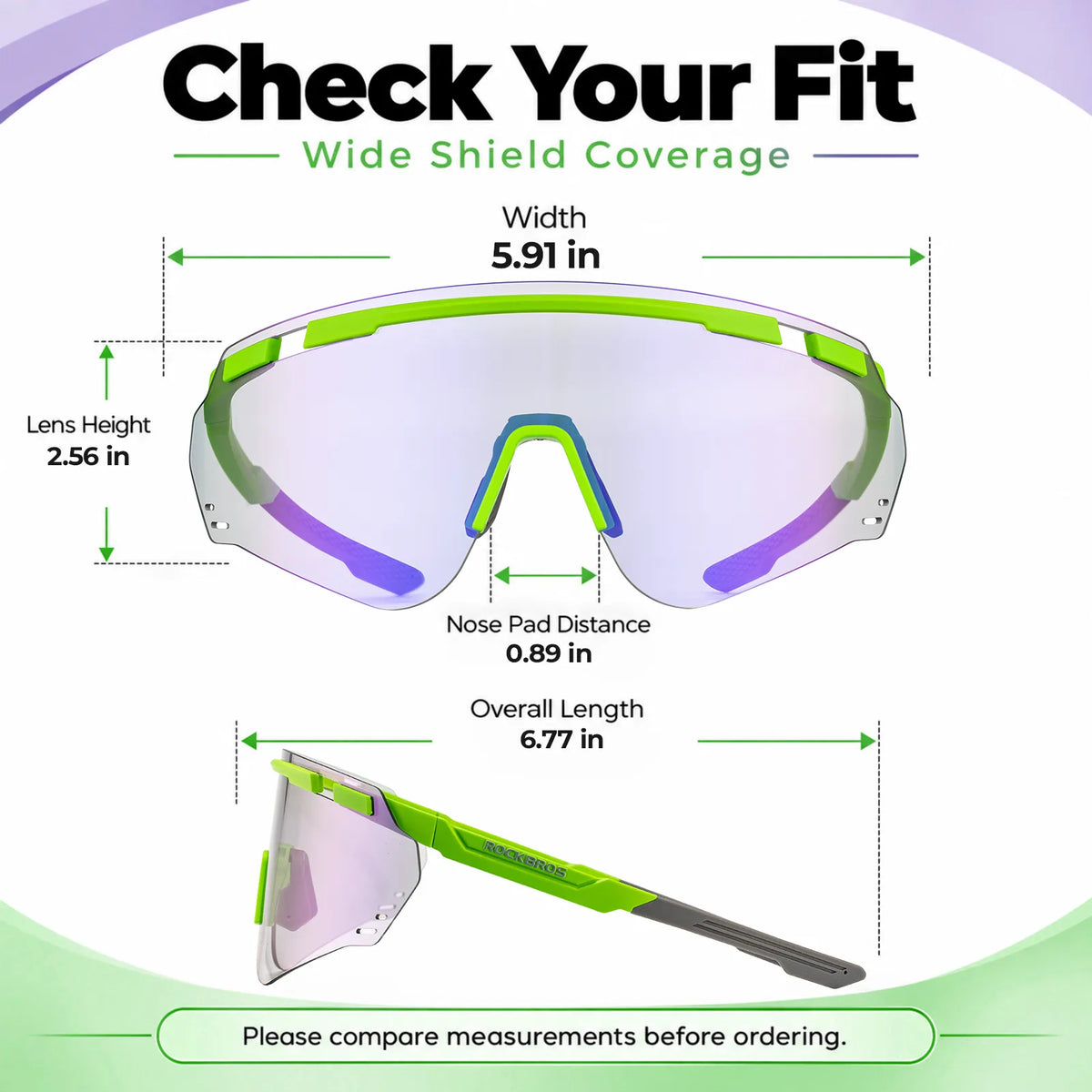 ROCKBROS SP414 Revo photochromic cycling sunglasses with UV400 protection, windproof sports eyewear for men and women.
#options_Neon Green (Photochromic)