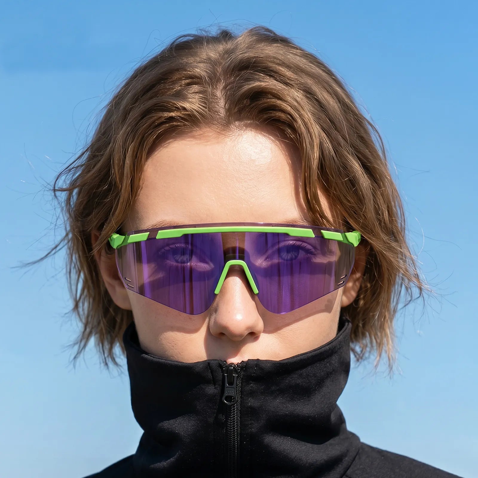 ROCKBROS SP414 Revo photochromic cycling sunglasses with UV400 protection, windproof sports eyewear for men and women.
#options_Neon Green (Photochromic)