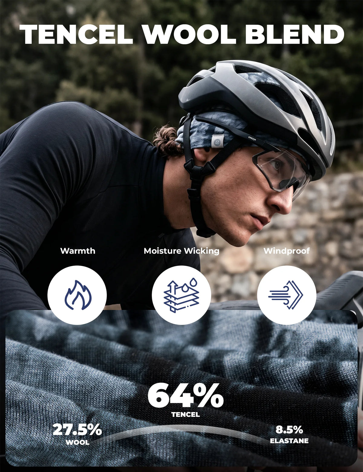 ROCKBROS Reversible Thermal Cycling Cap with Tencel-Wool Blend, Helmet Liner.
#colour_black
