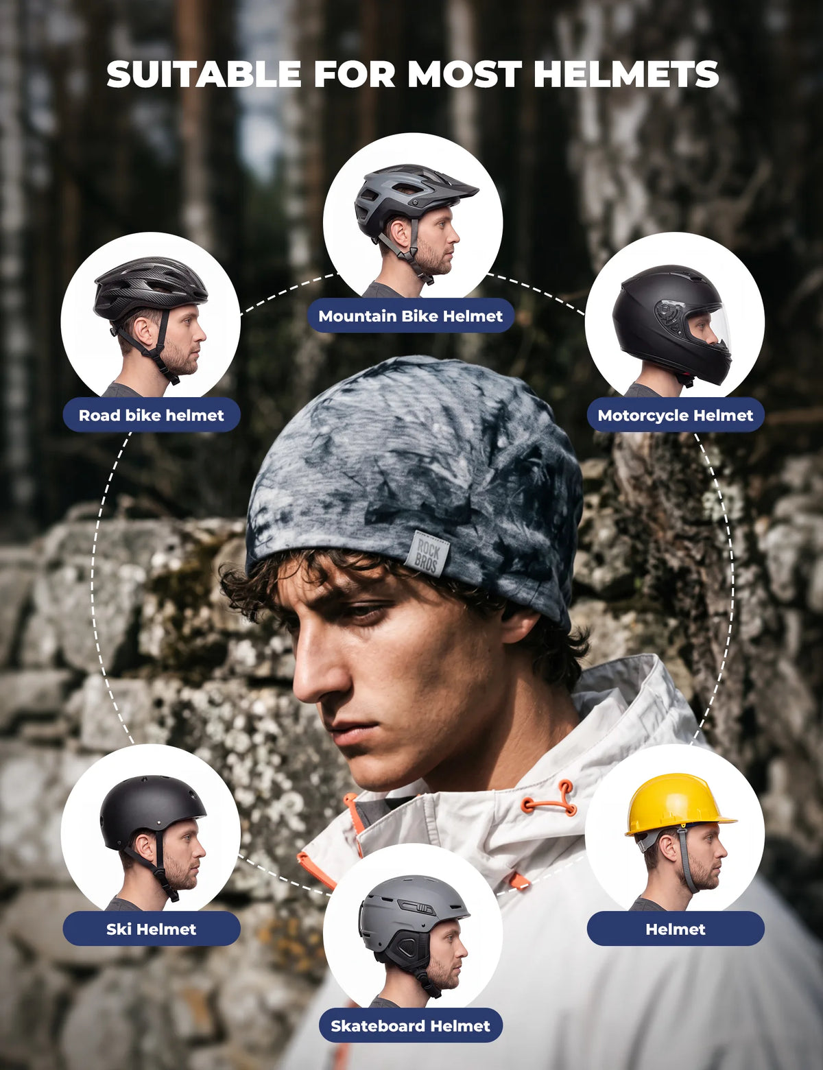 ROCKBROS Reversible Thermal Cycling Cap with Tencel-Wool Blend, Helmet Liner.
#colour_black