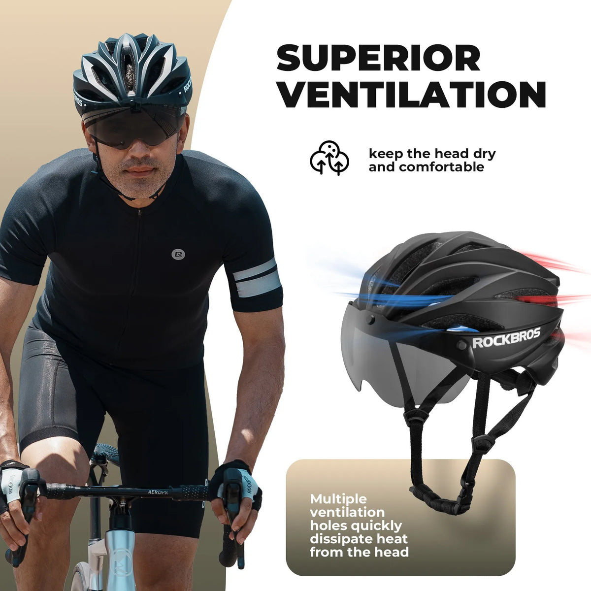 White and black color options of ROCKBROS Trail bicycle helmet.
#options_Black + Photochromic lenses