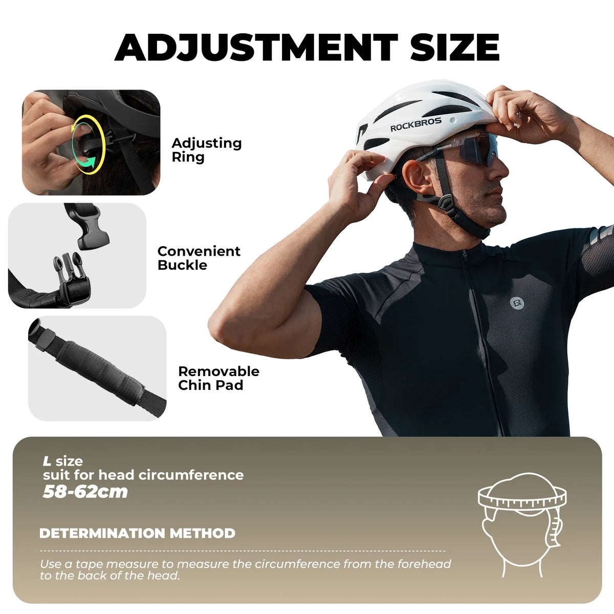 White and black color options of ROCKBROS Trail bicycle helmet.
#options_White + Photochromic lenses
